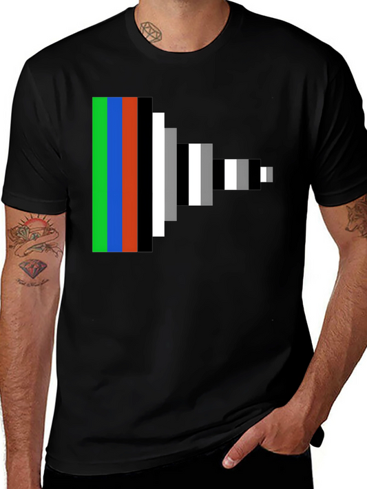 Retro Pixel Stripes Graphic Tee - Modern Geek Style