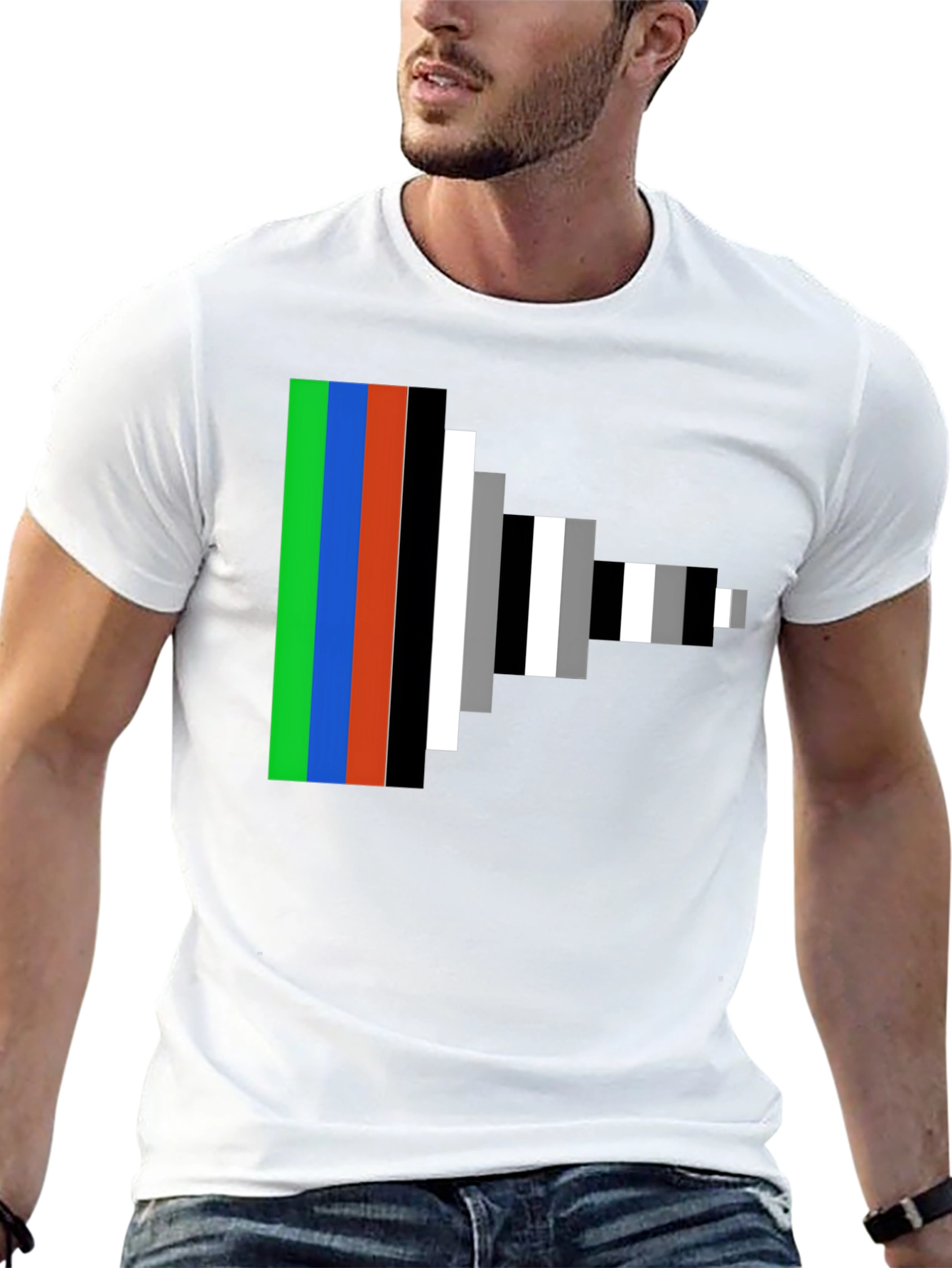 Retro Pixel Stripes Graphic Tee - Modern Geek Style