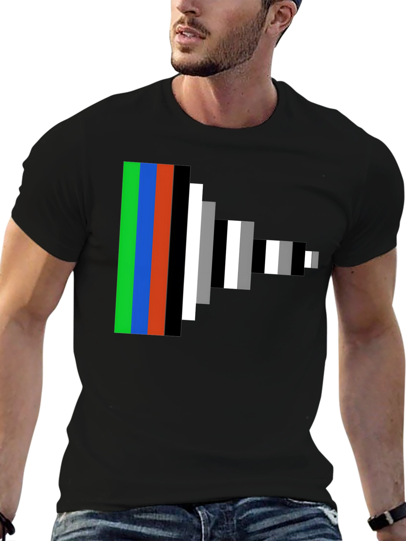 Retro Pixel Stripes Graphic Tee - Modern Geek Style