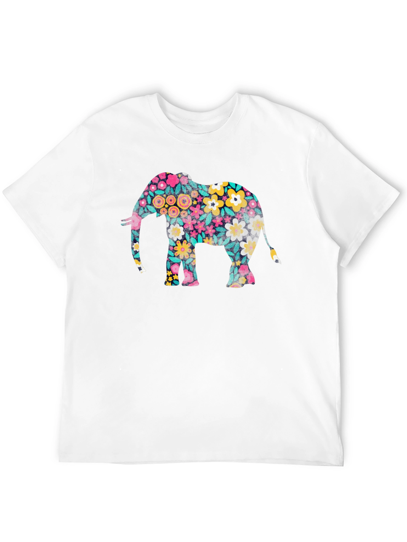 Floral Elephant Print Black T-Shirt