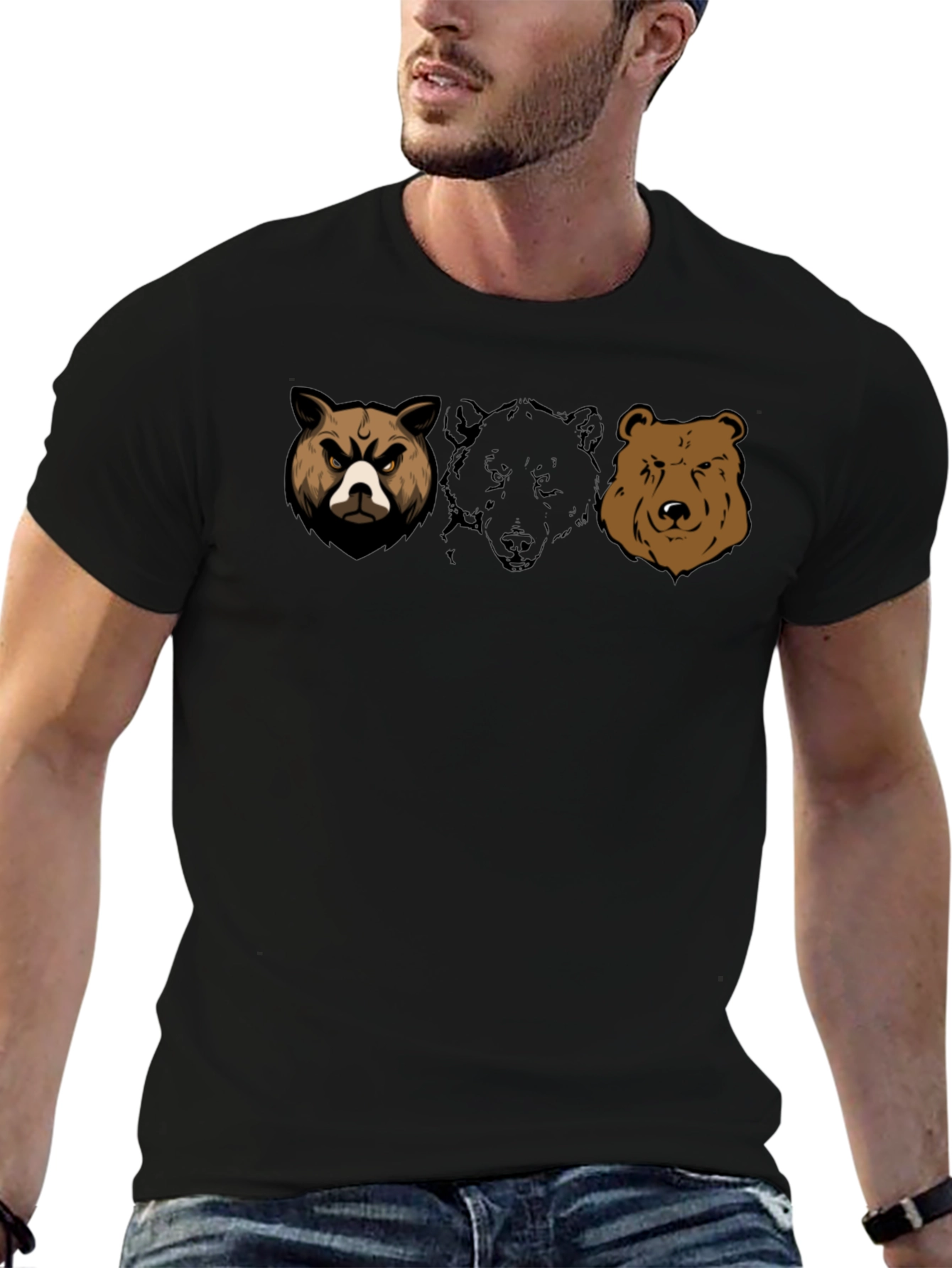 Bear Trio Graphic T-Shirt - Black Cotton Tee