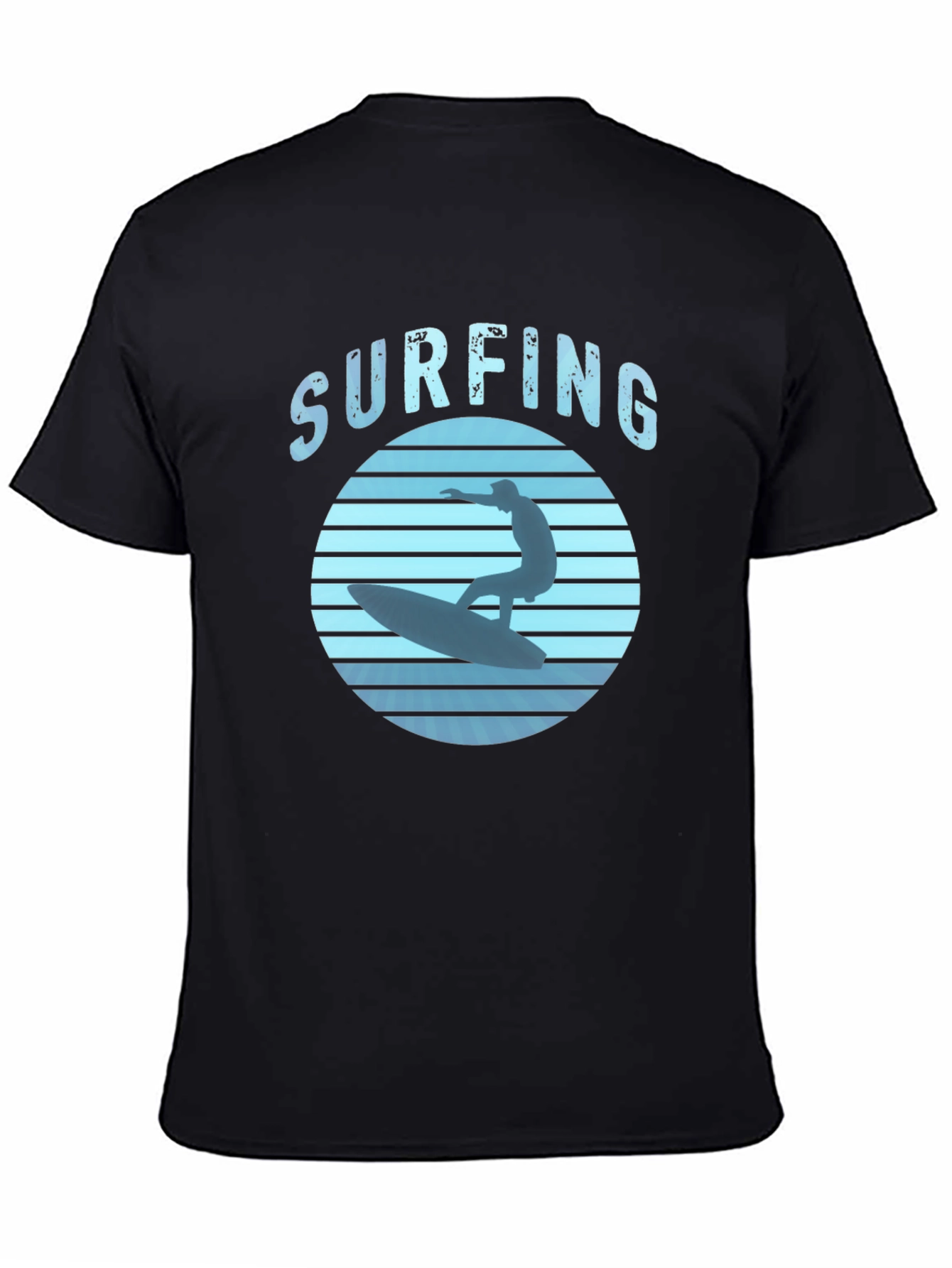 Surfing Graphic Tee - Black Cotton T-Shirt