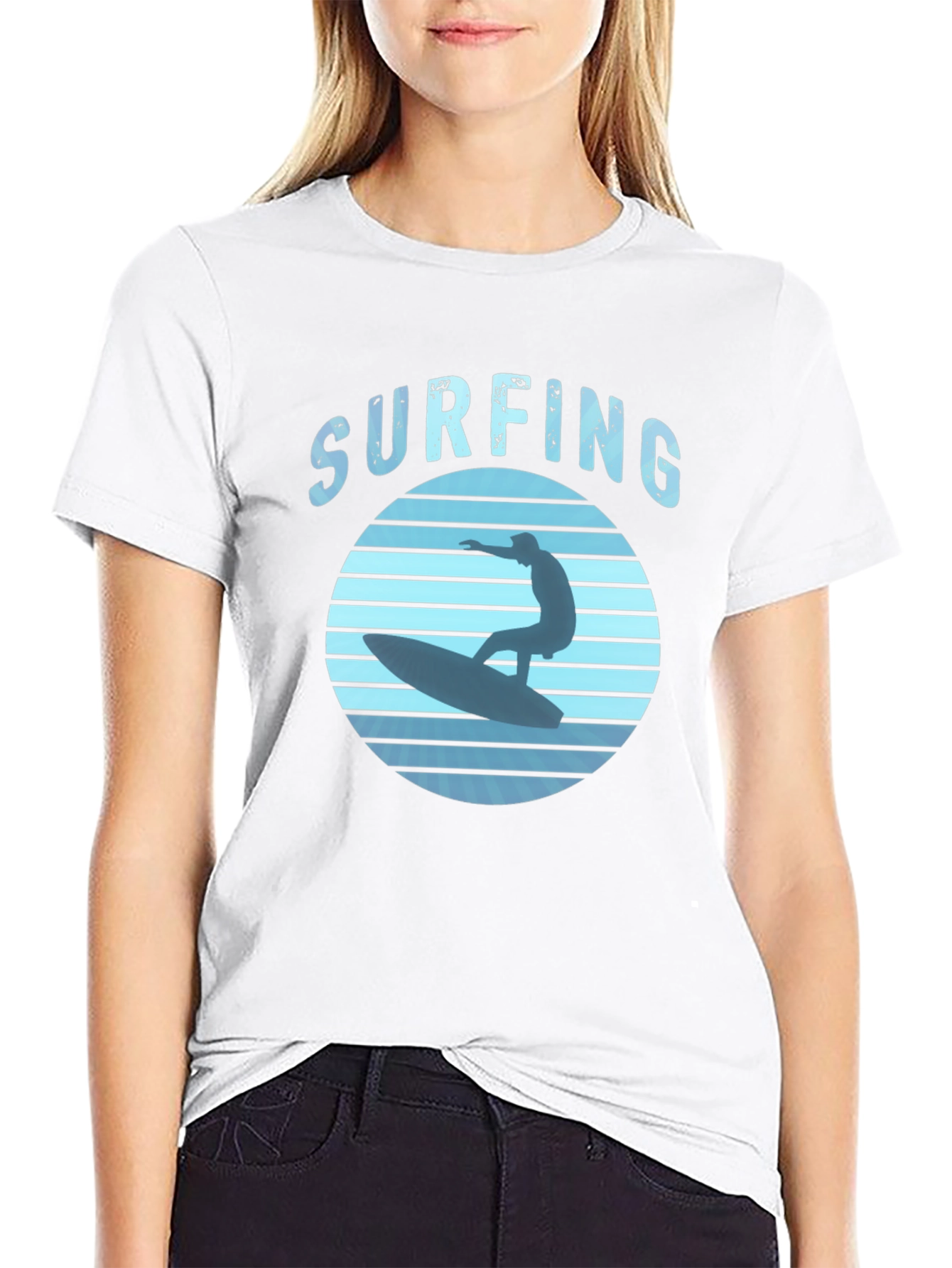 Surfing Graphic Tee - Black Cotton T-Shirt