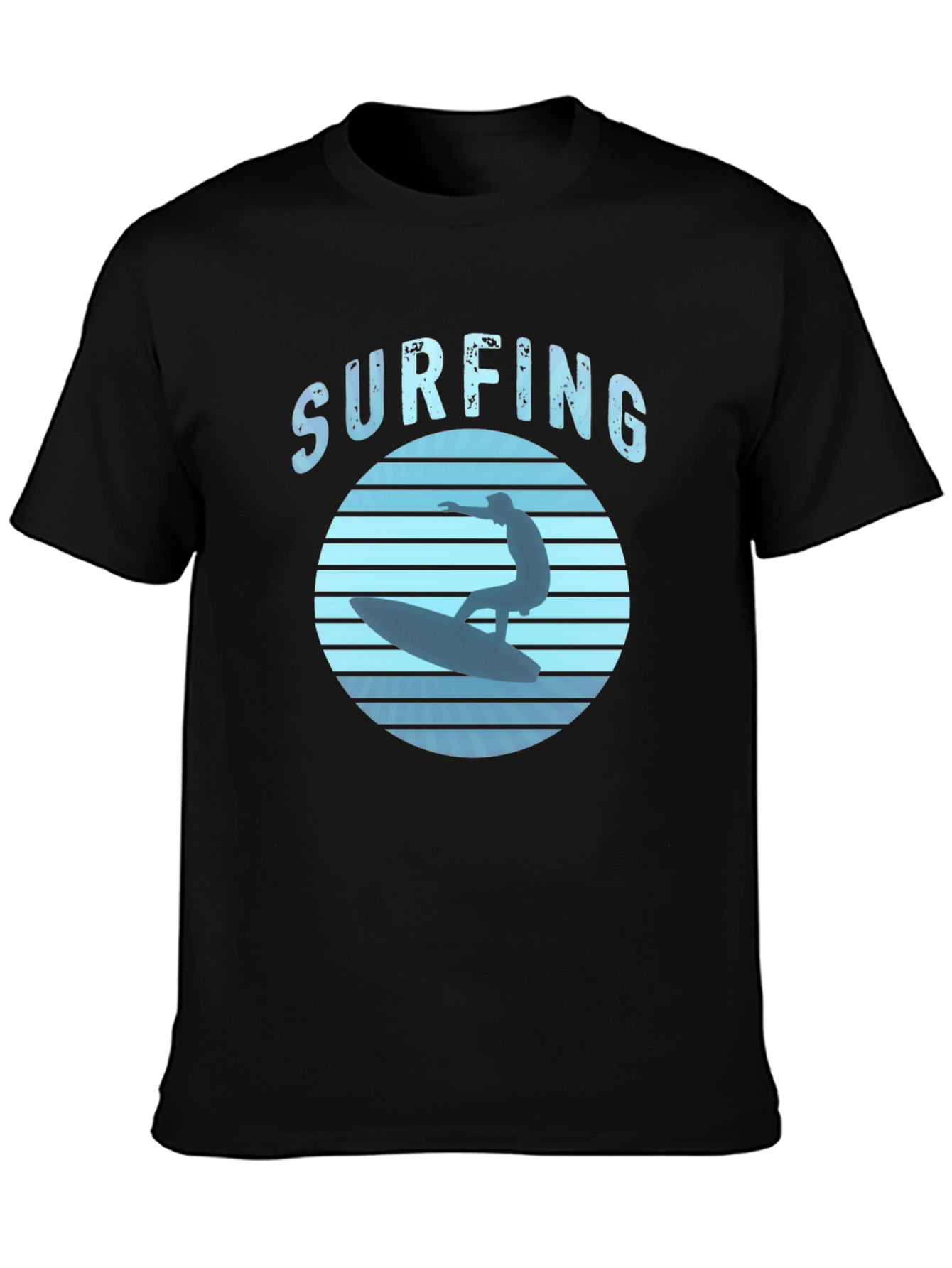 Surfing Graphic Tee - Black Cotton T-Shirt