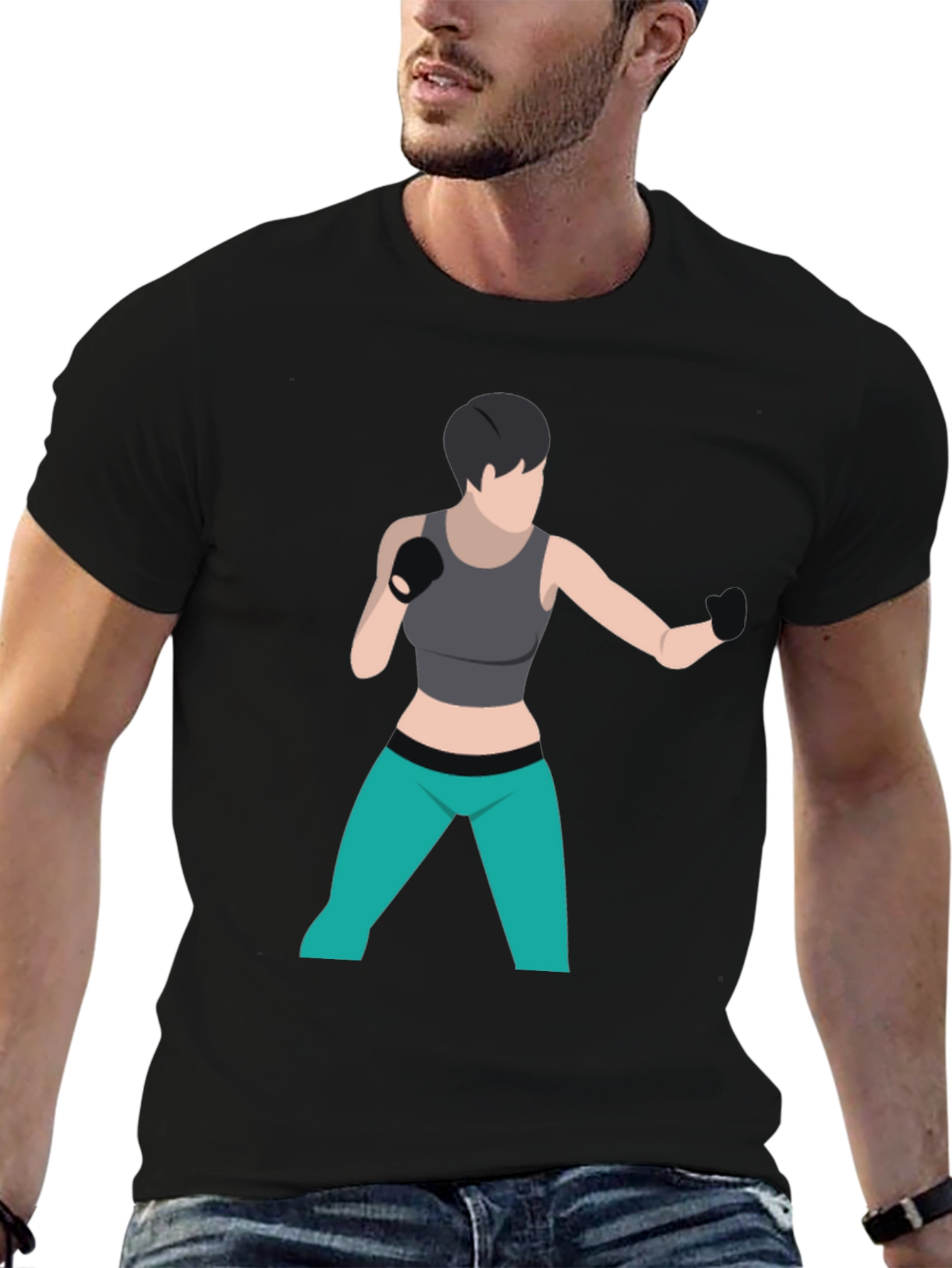 Black T-Shirt with Boxer Graphic
