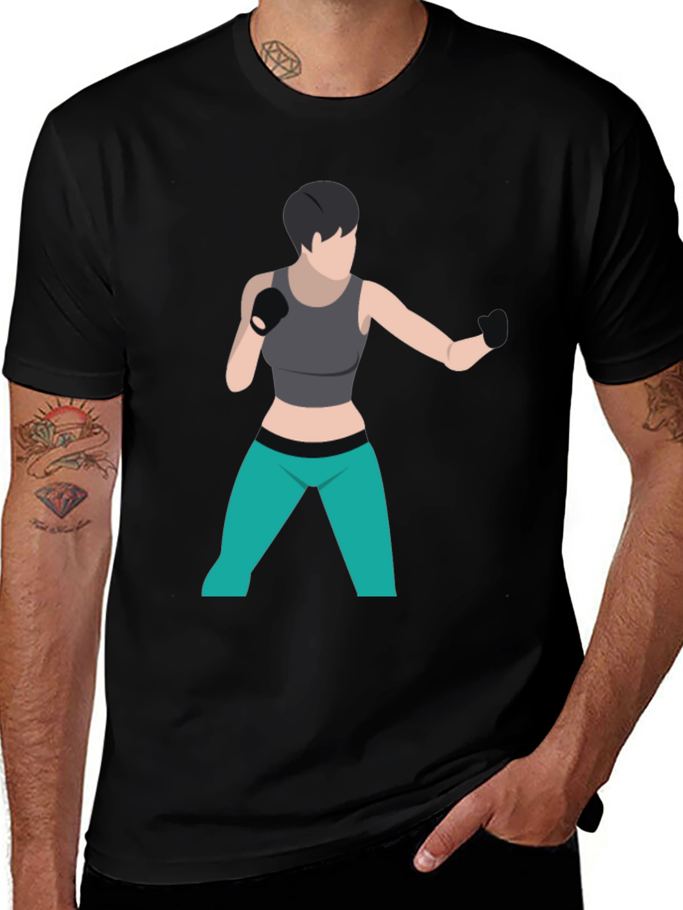 Black T-Shirt with Boxer Graphic