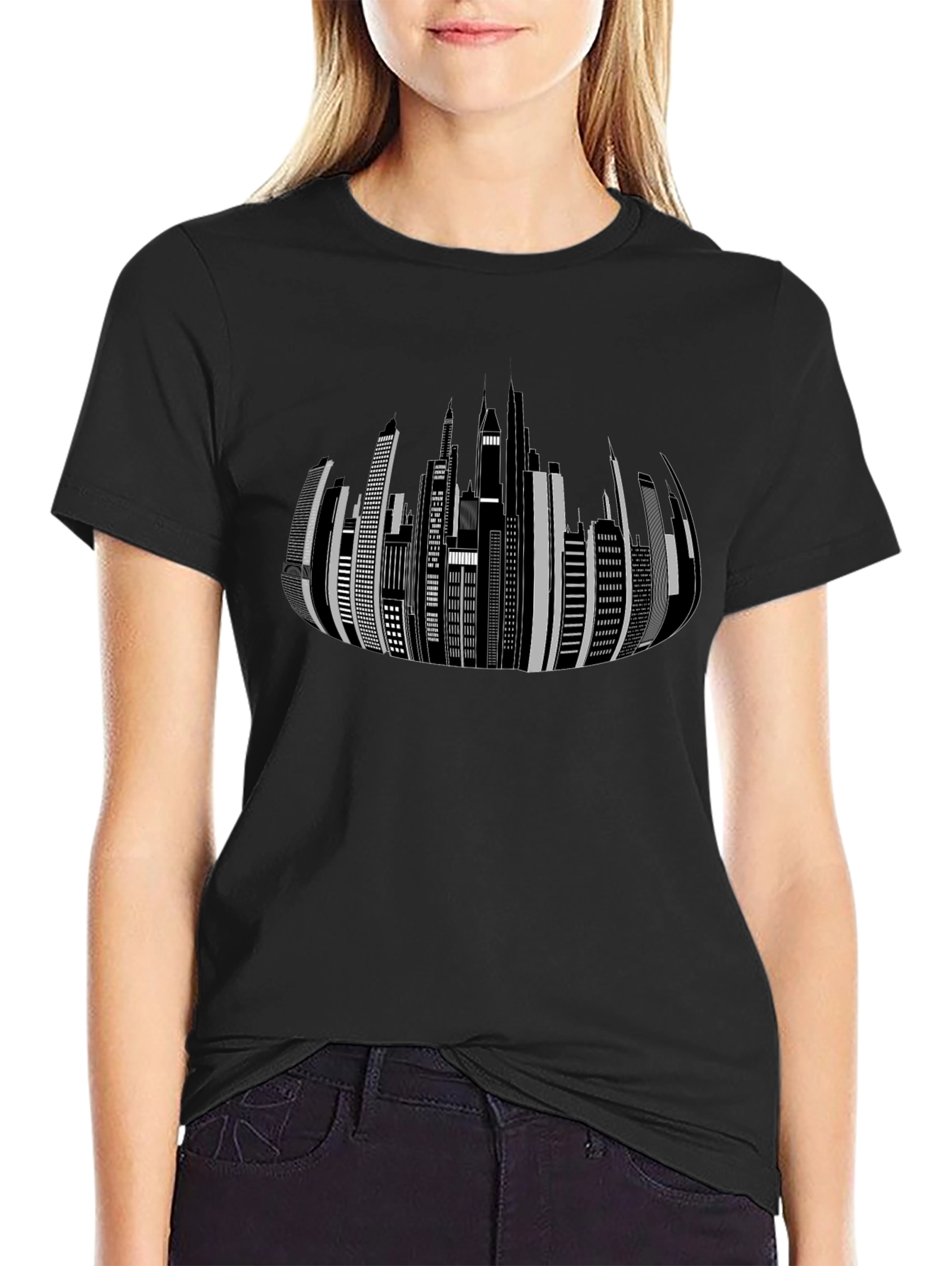 Cityscape Graphic Print Black T-Shirt