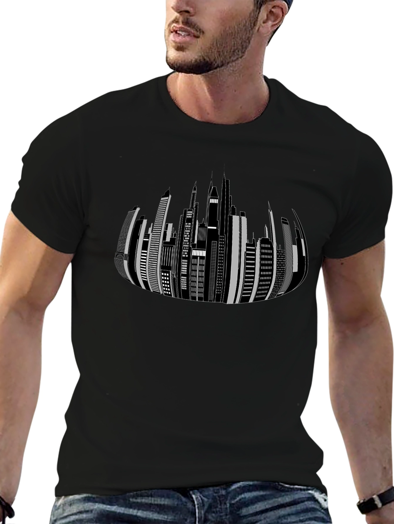 Cityscape Graphic Print Black T-Shirt