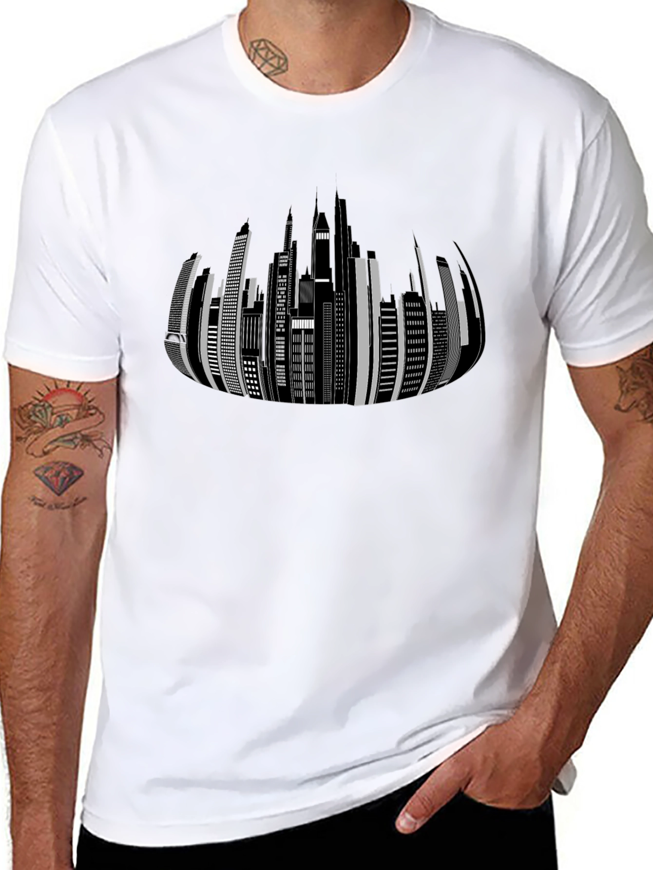 Cityscape Graphic Print Black T-Shirt