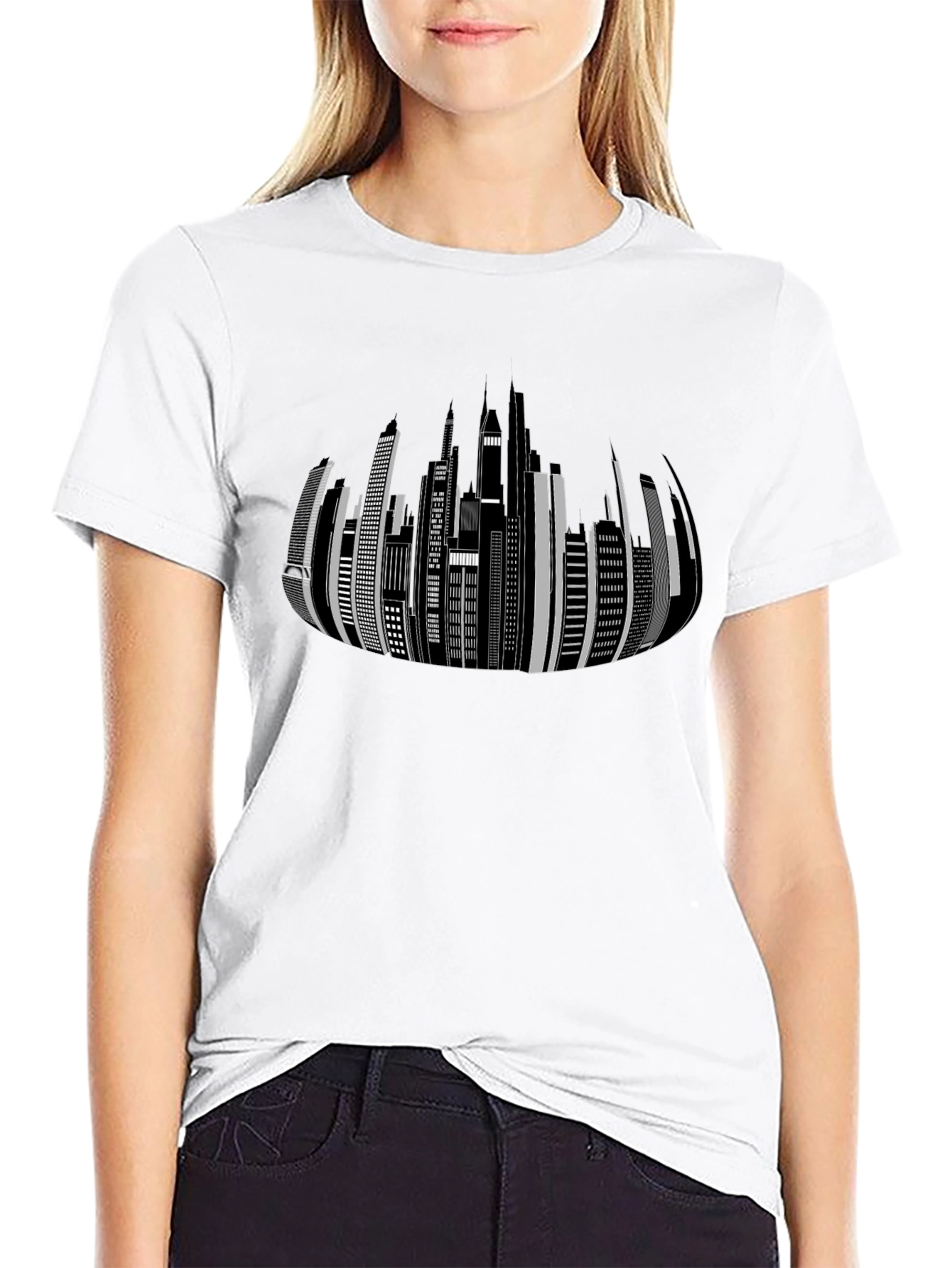 Cityscape Graphic Print Black T-Shirt