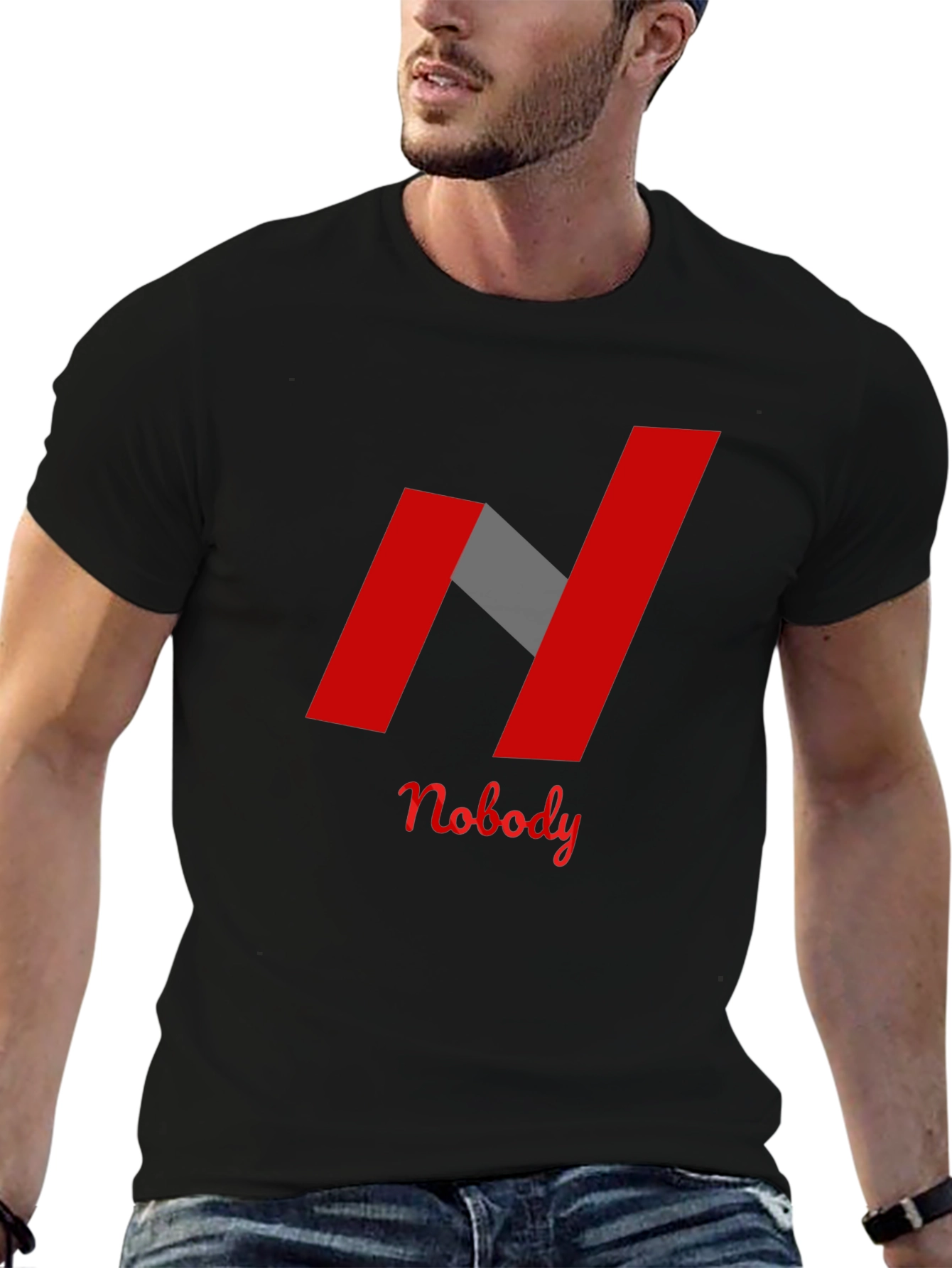 Nobody Graphic Tee - Modern N Design Black T-Shirt