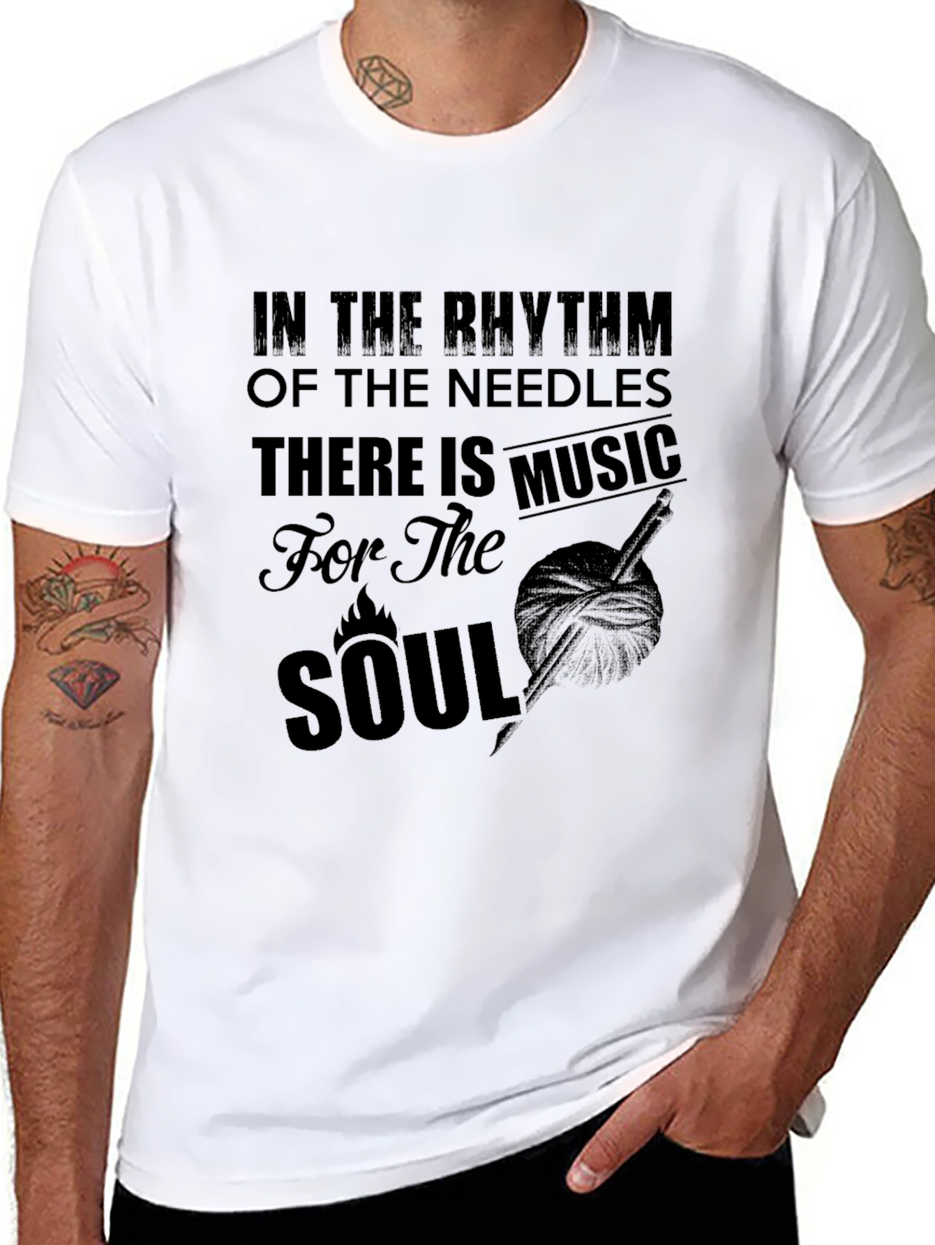 Rhythm of Needles Mens Black Graphic T-Shirt