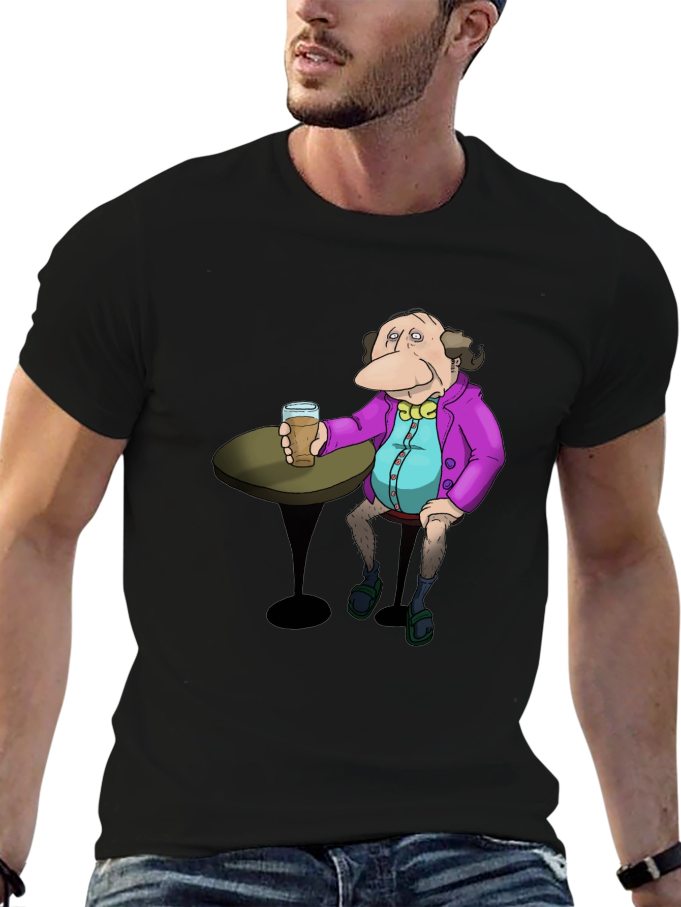 Cartoon Character Drink Black T-Shirt