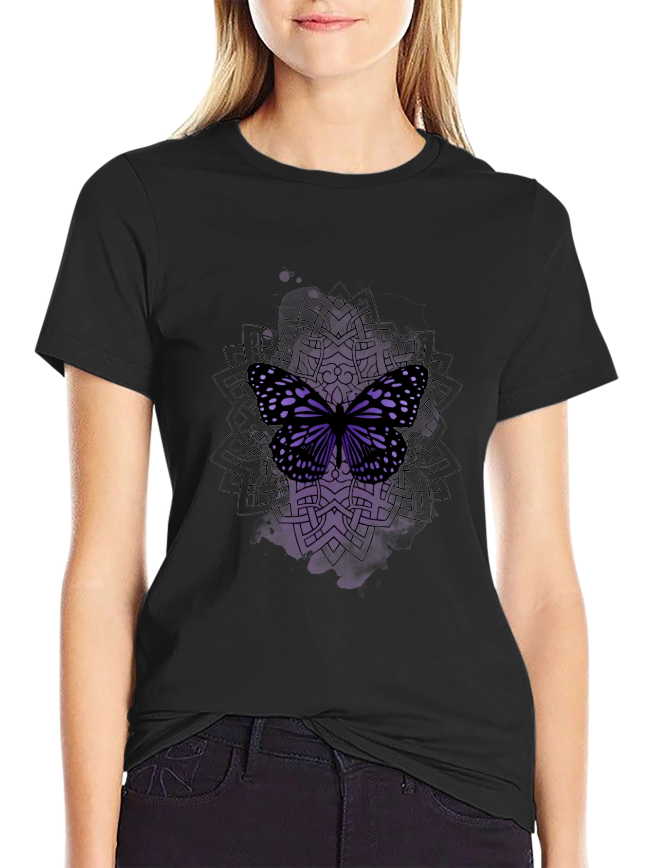 Butterfly Mandala Black T-Shirt