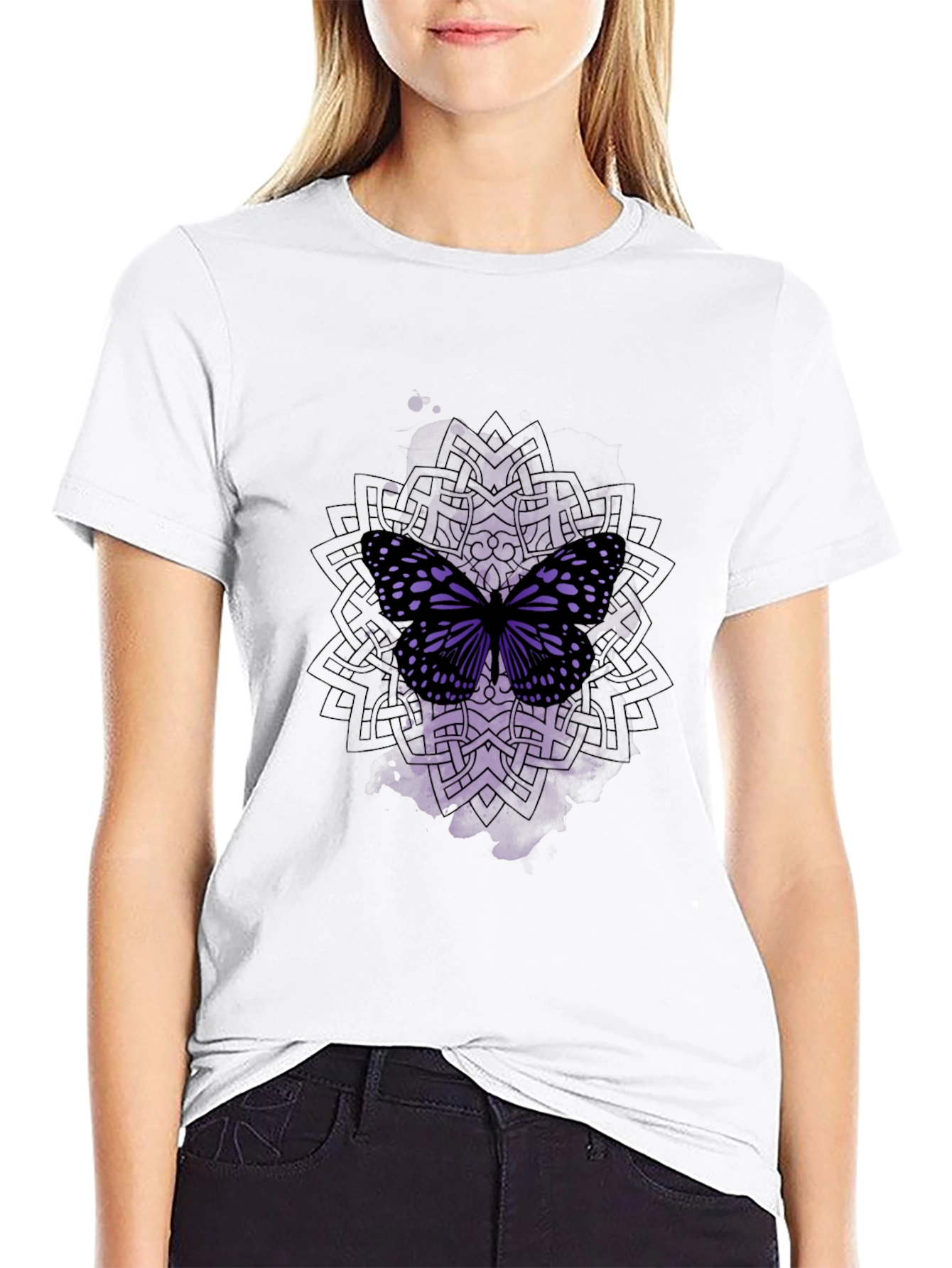 Butterfly Mandala Black T-Shirt