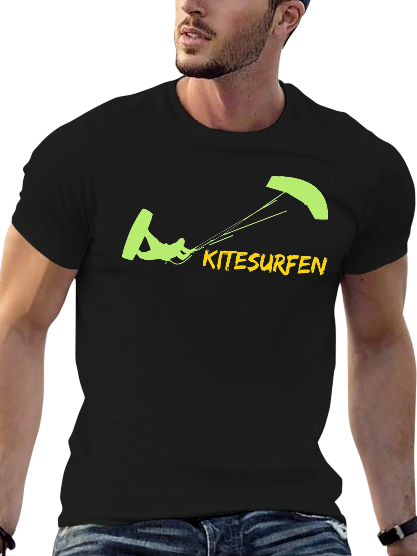 Kitesurfen Graphic Tee - Black Cotton T-Shirt