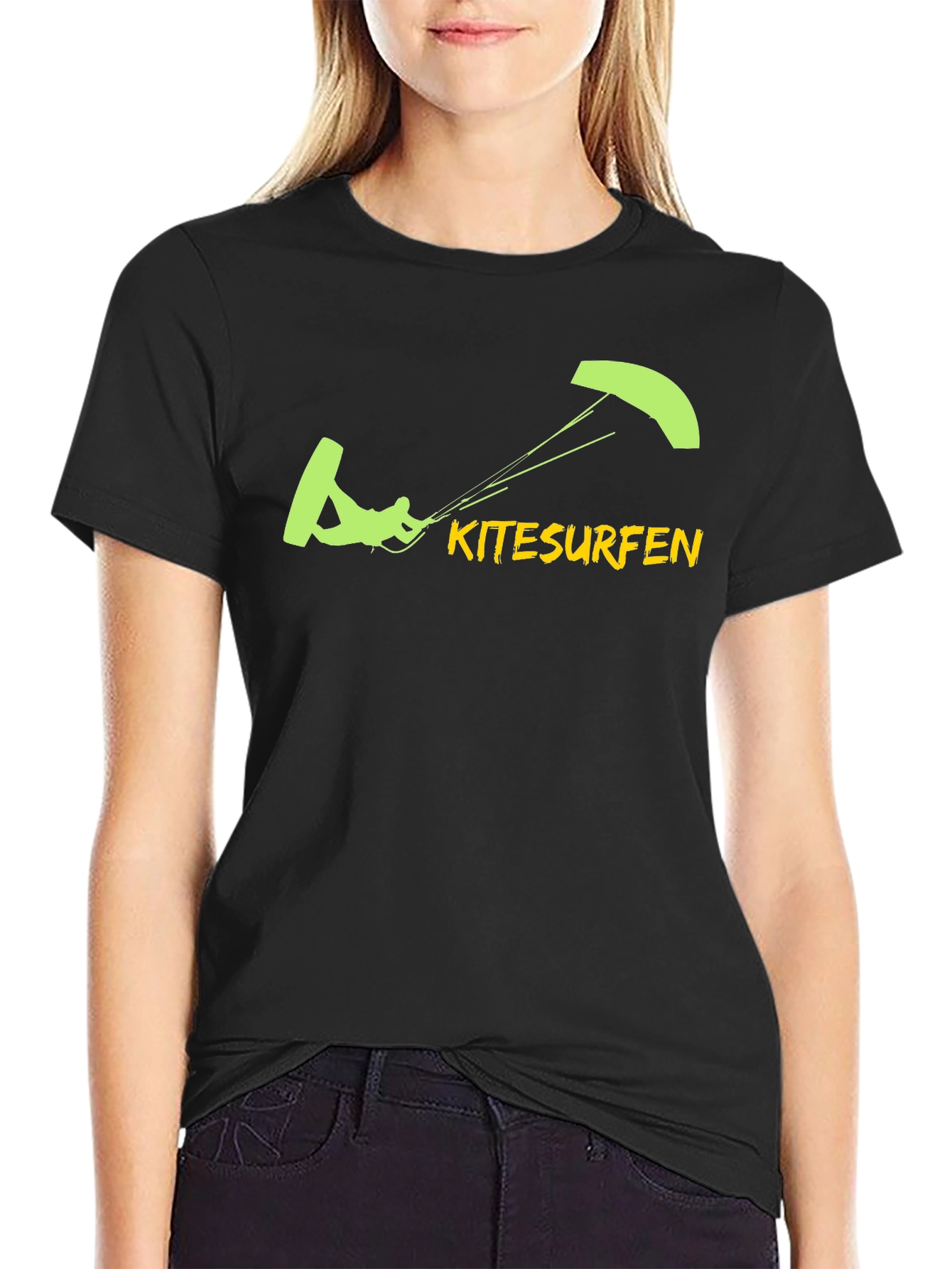 Kitesurfen Graphic Tee - Black Cotton T-Shirt