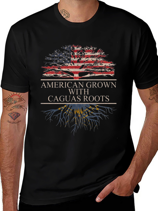 American Grown with Caguas Roots Black T-Shirt