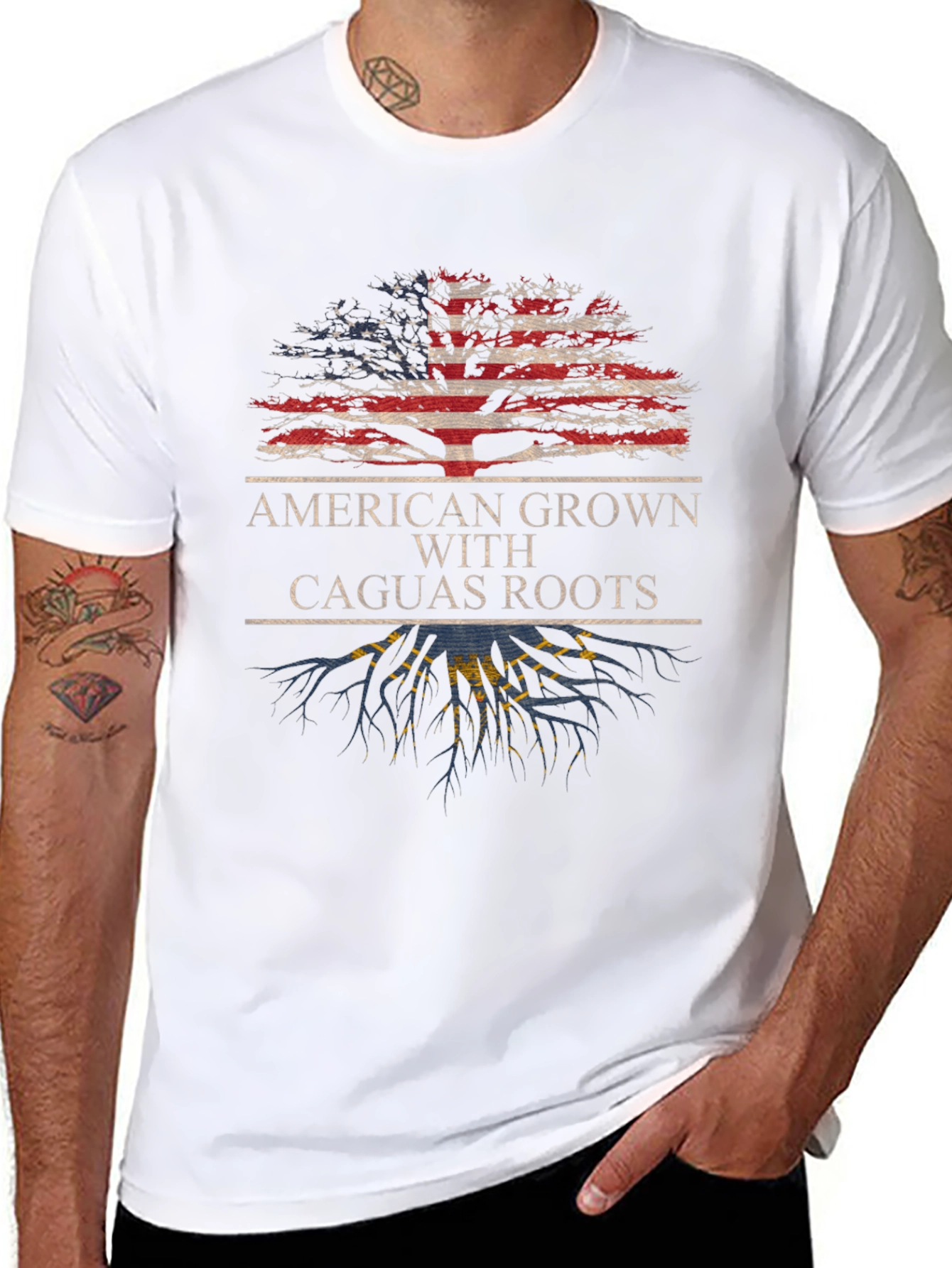 American Grown with Caguas Roots Black T-Shirt