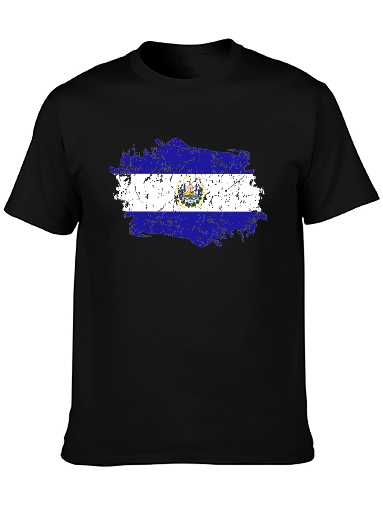 El Salvador Flag T-Shirt Black Cotton Tee