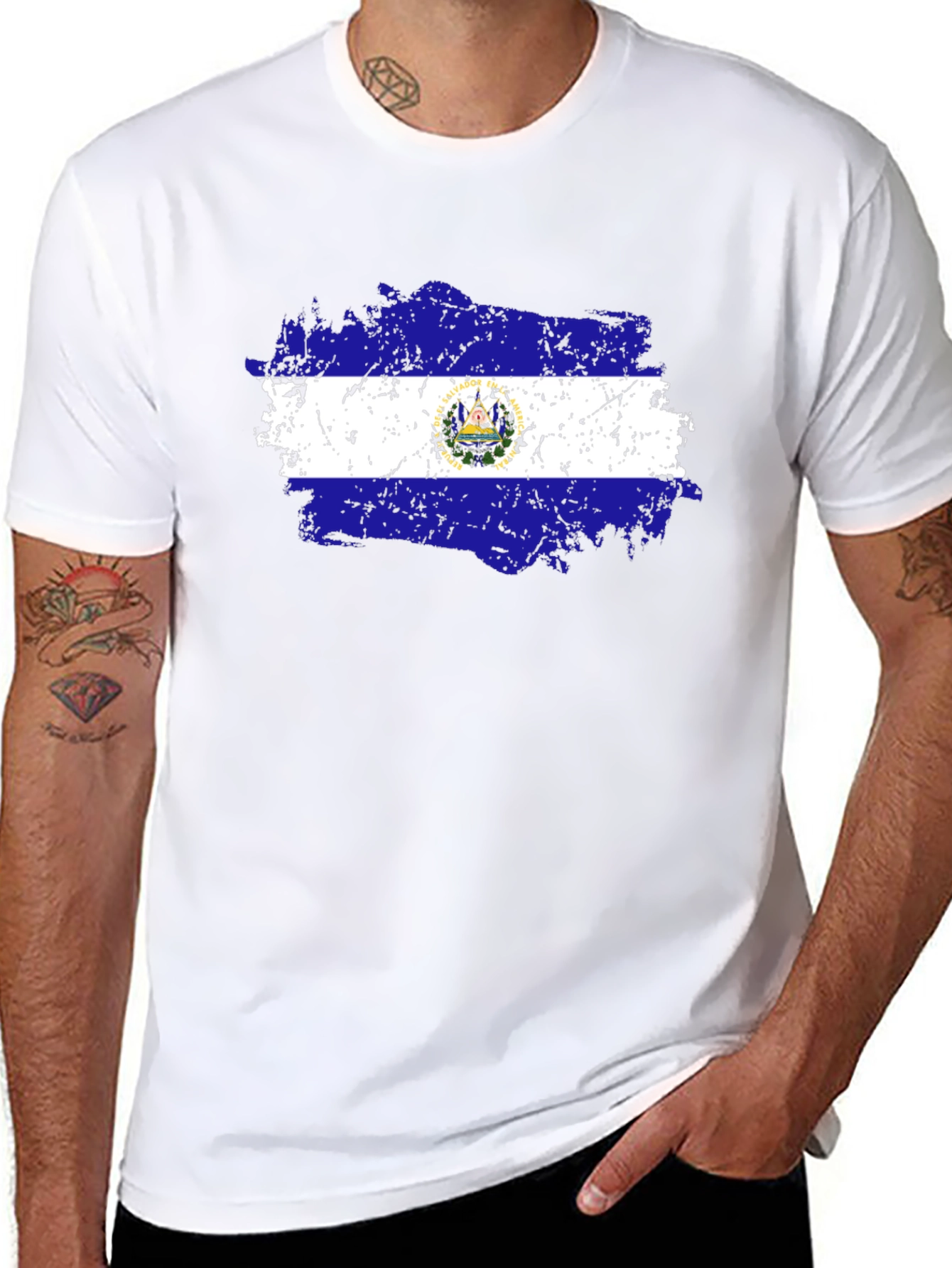 El Salvador Flag T-Shirt Black Cotton Tee