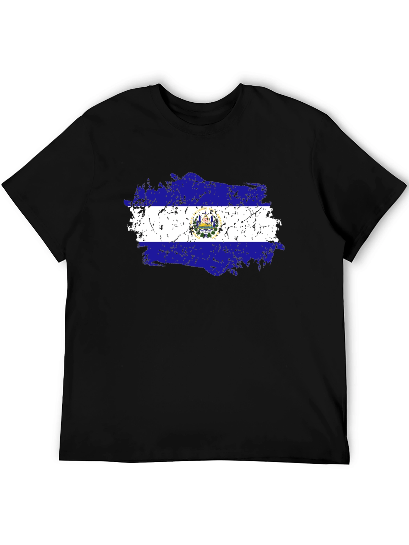 El Salvador Flag T-Shirt Black Cotton Tee