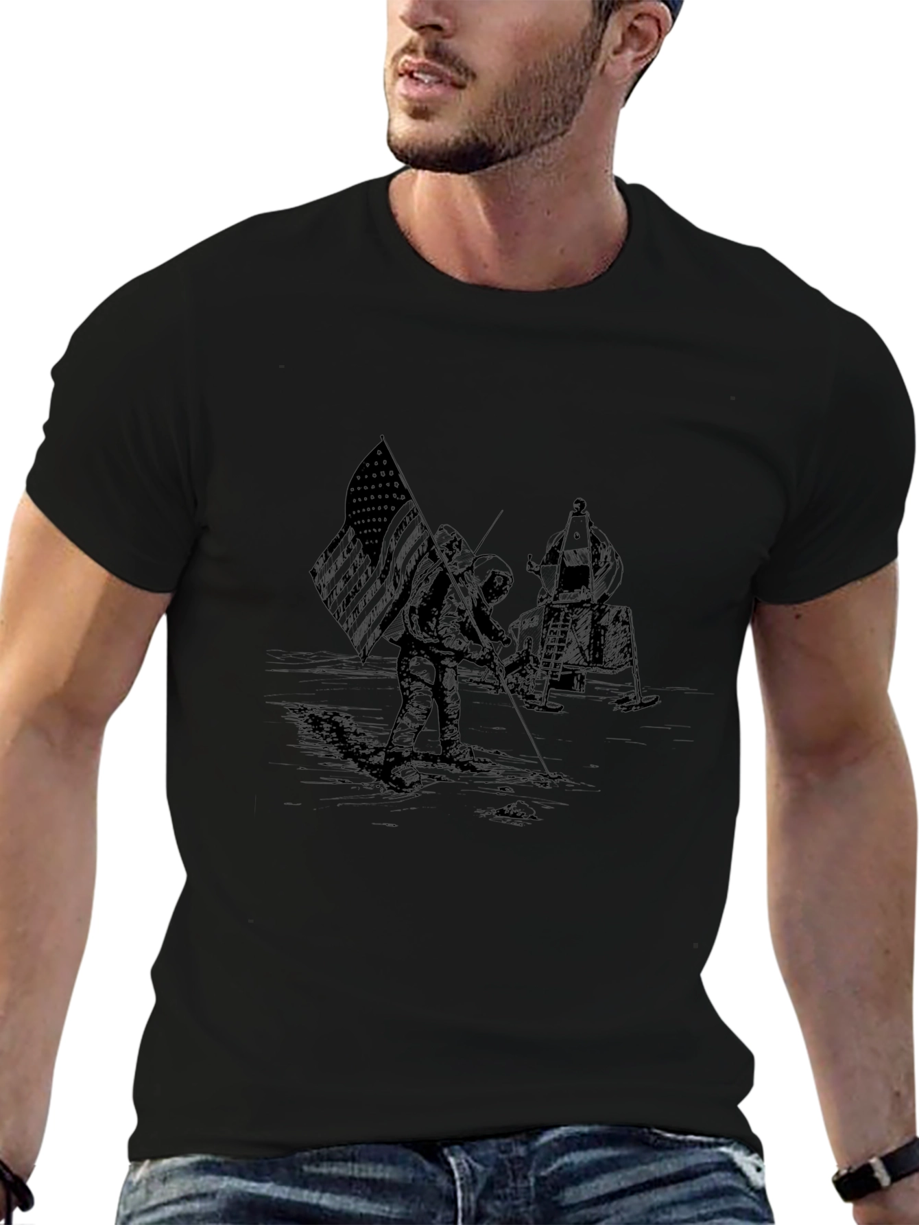 Moon Landing Graphic Black T-Shirt