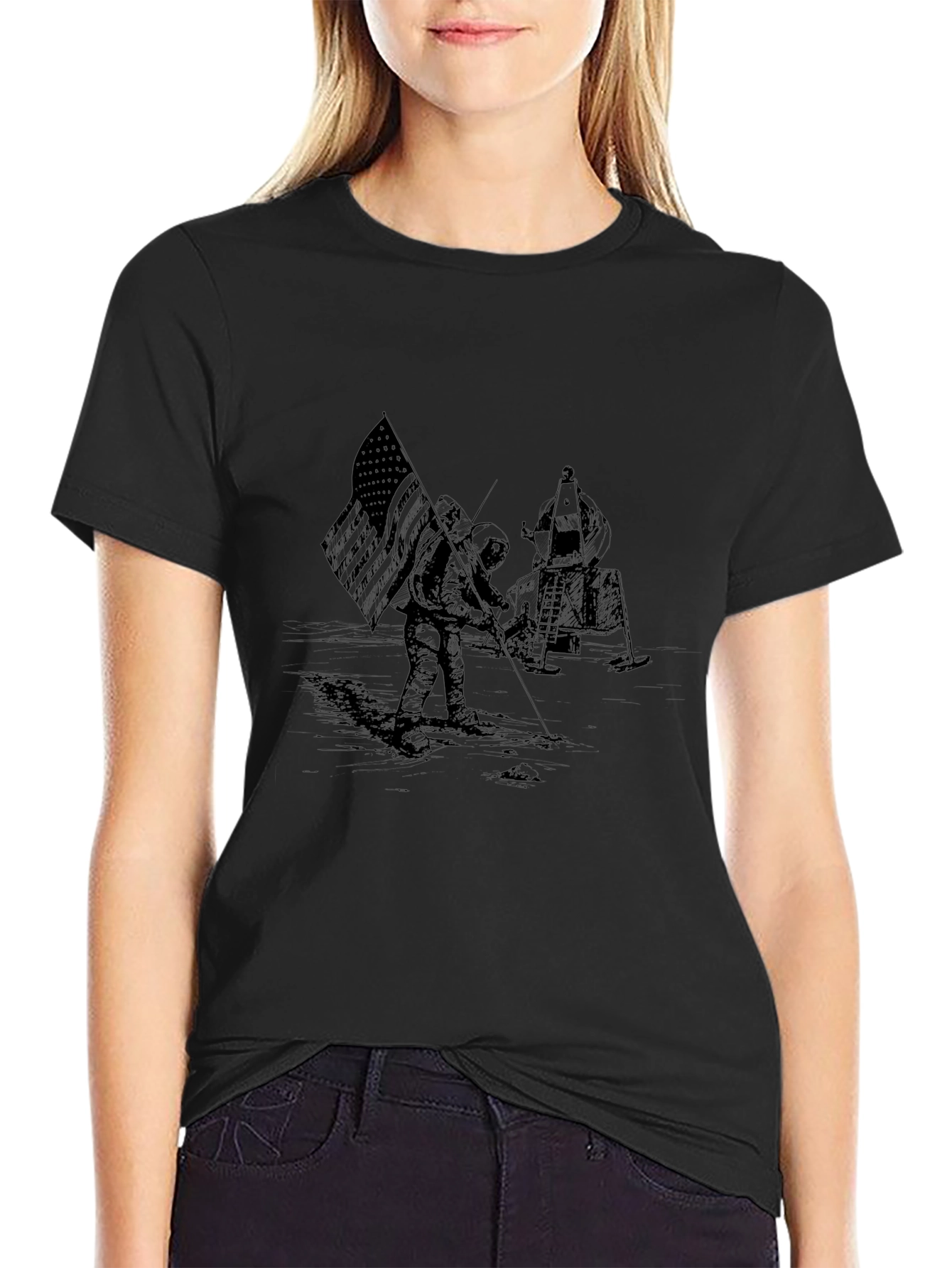 Moon Landing Graphic Black T-Shirt