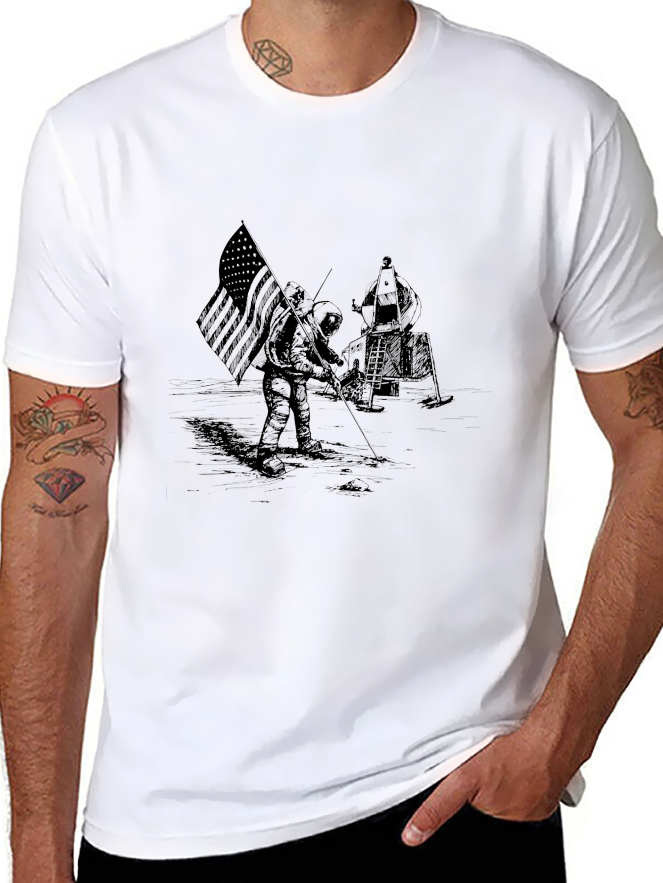Moon Landing Graphic Black T-Shirt