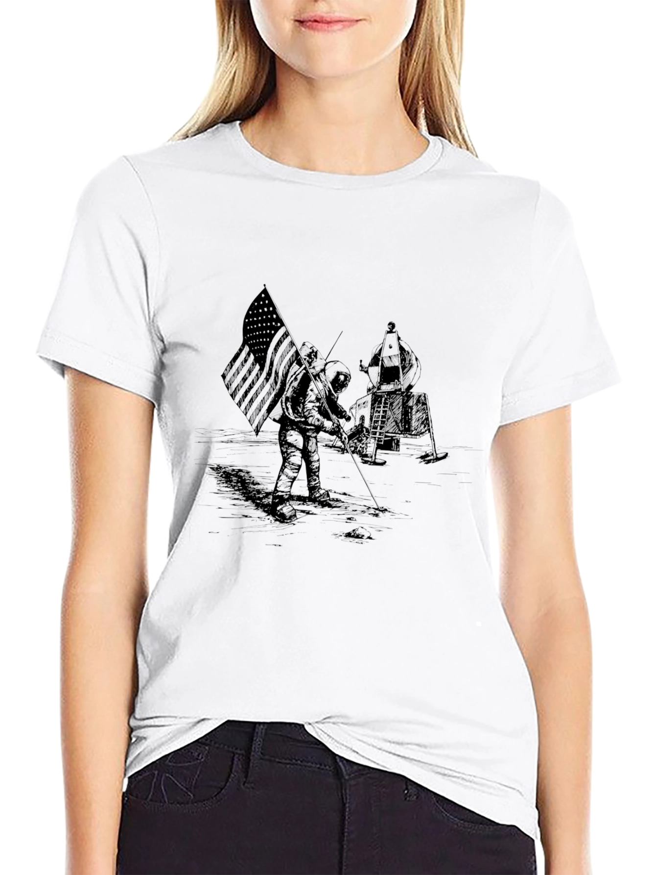 Moon Landing Graphic Black T-Shirt