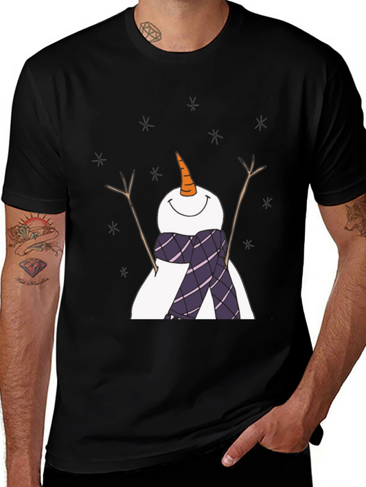 Snowman Graphic Tee - Black Cotton Holiday Shirt