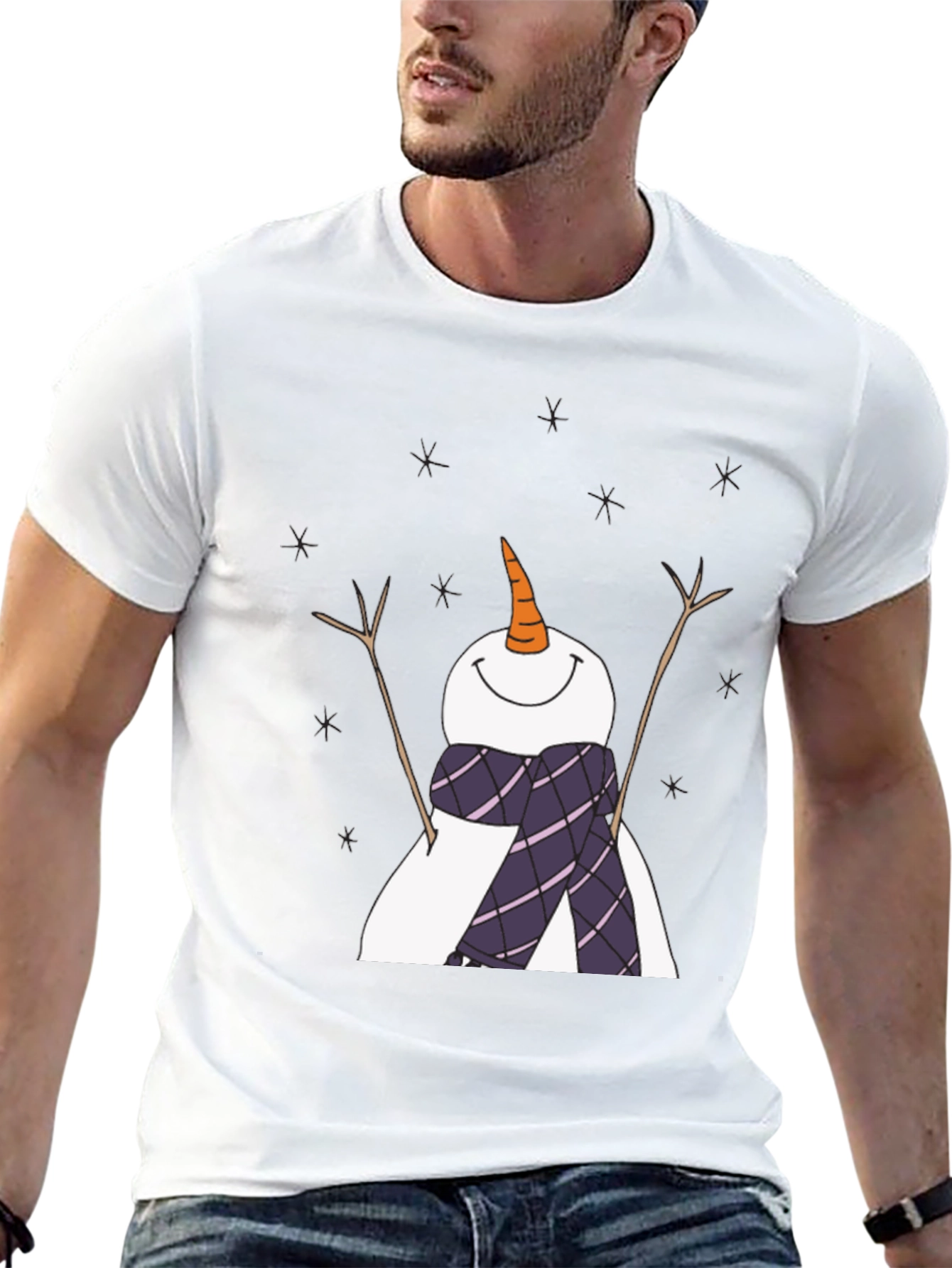 Snowman Graphic Tee - Black Cotton Holiday Shirt