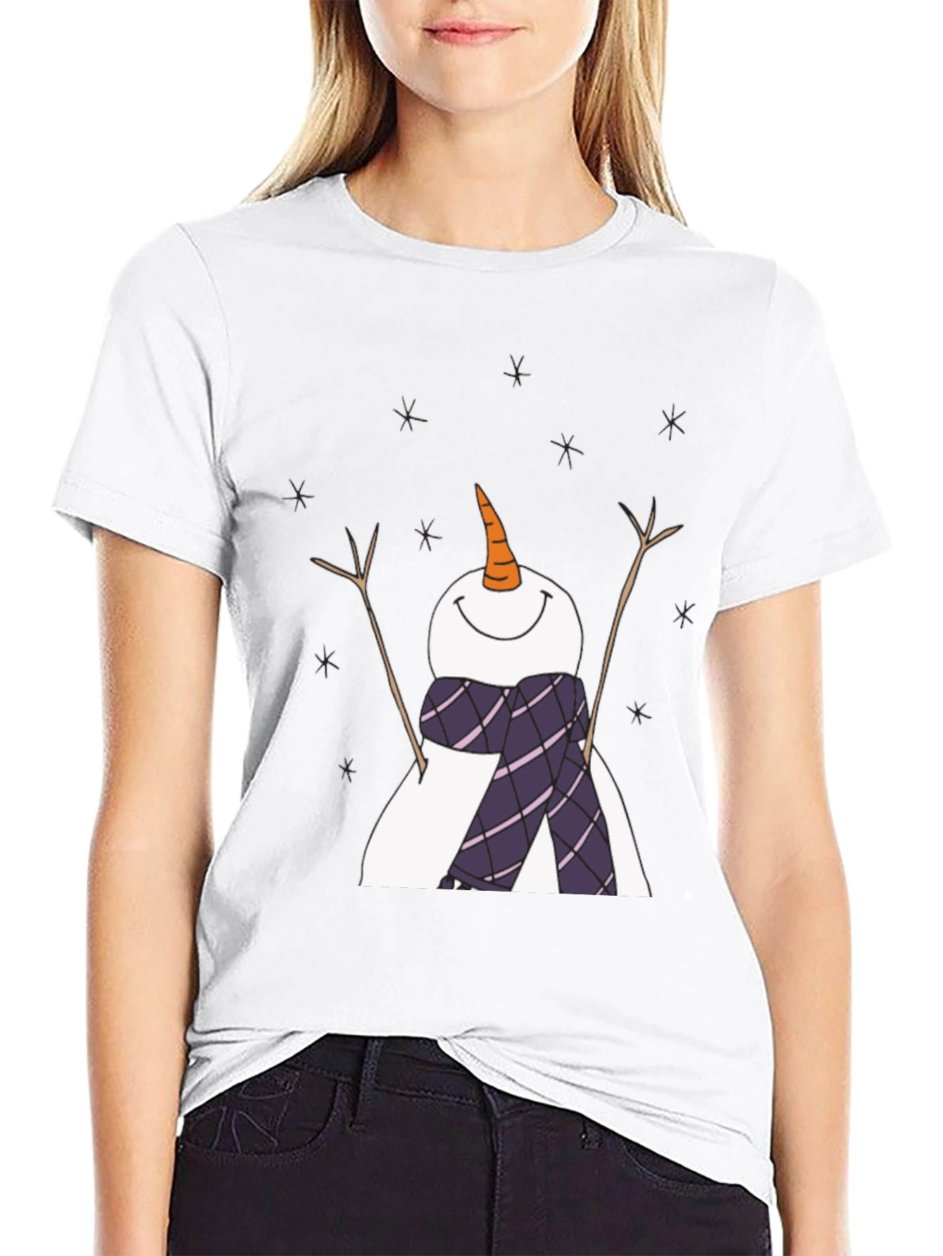 Snowman Graphic Tee - Black Cotton Holiday Shirt