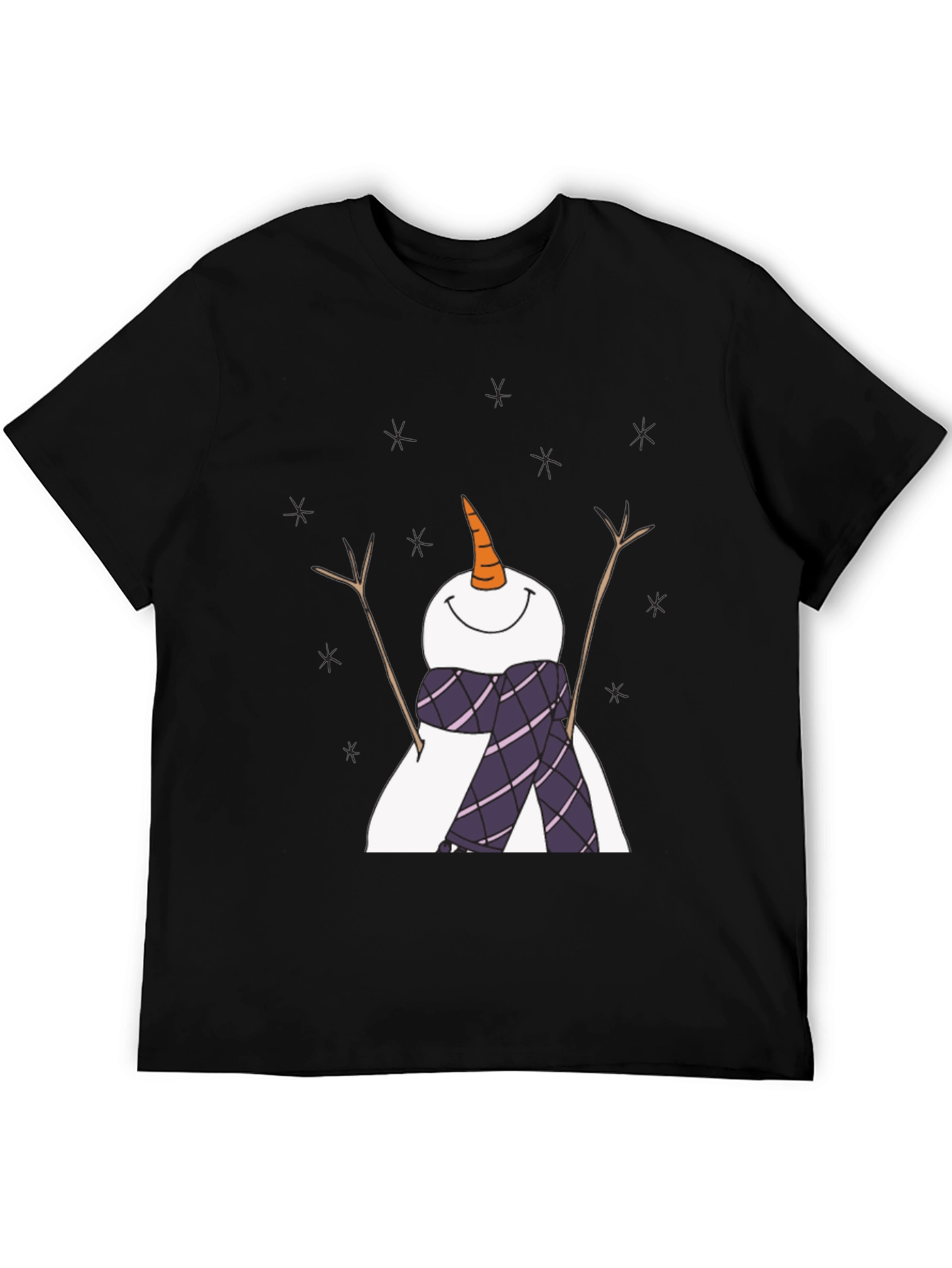 Snowman Graphic Tee - Black Cotton Holiday Shirt