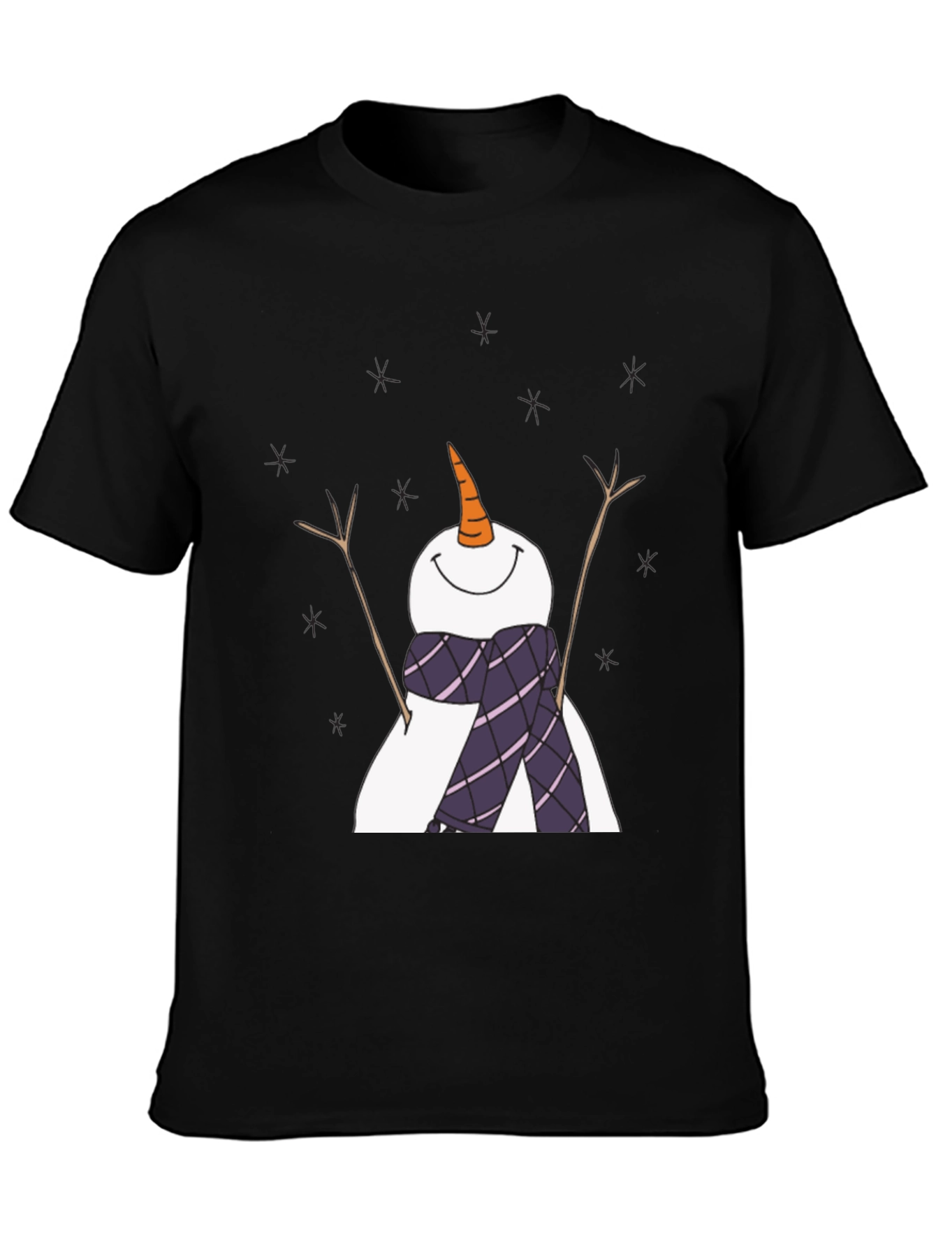 Snowman Graphic Tee - Black Cotton Holiday Shirt