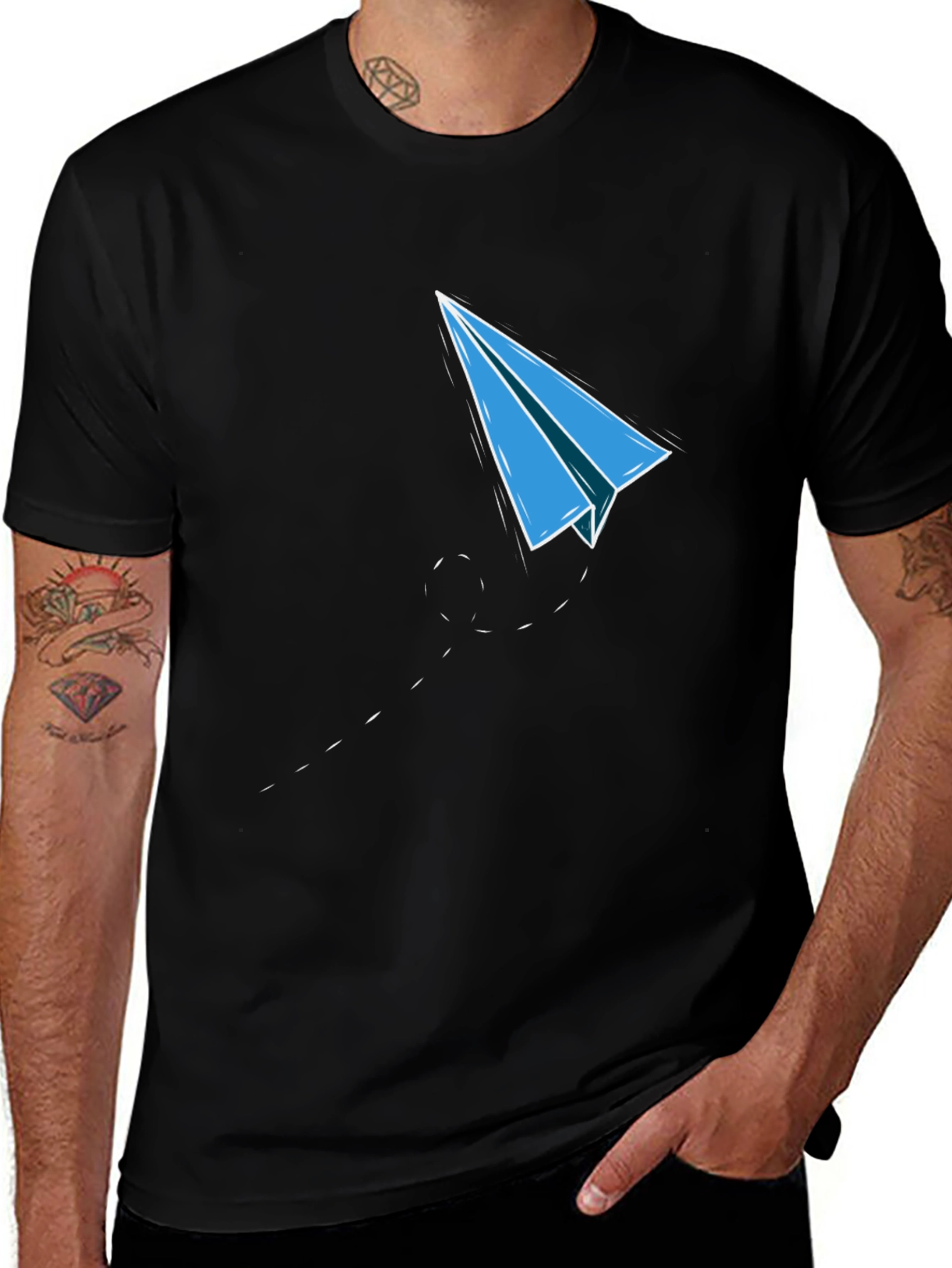 Paper Plane Graphic Tee - Mens Black T-Shirt