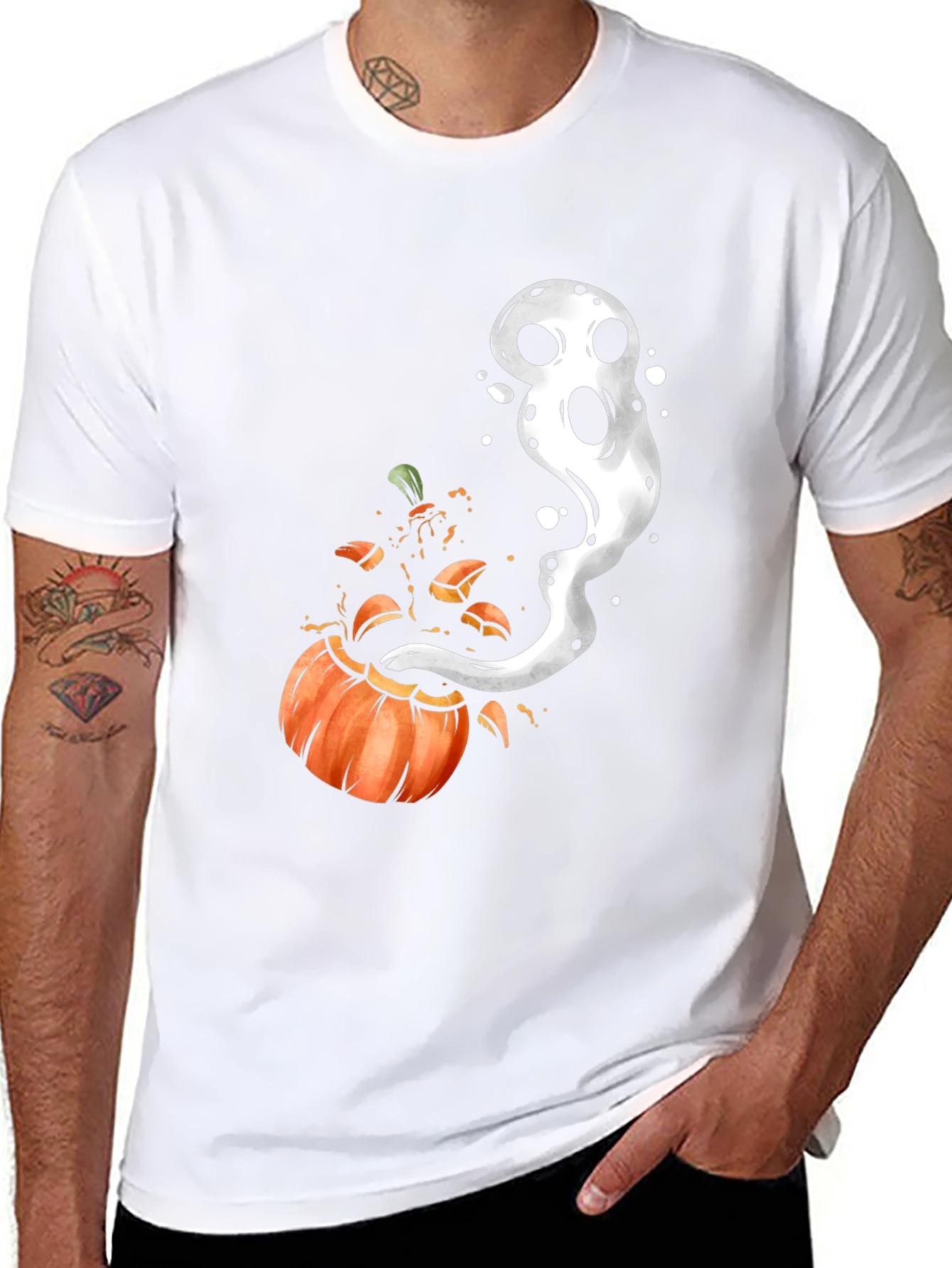 Halloween Pumpkin Ghost Black T-Shirt