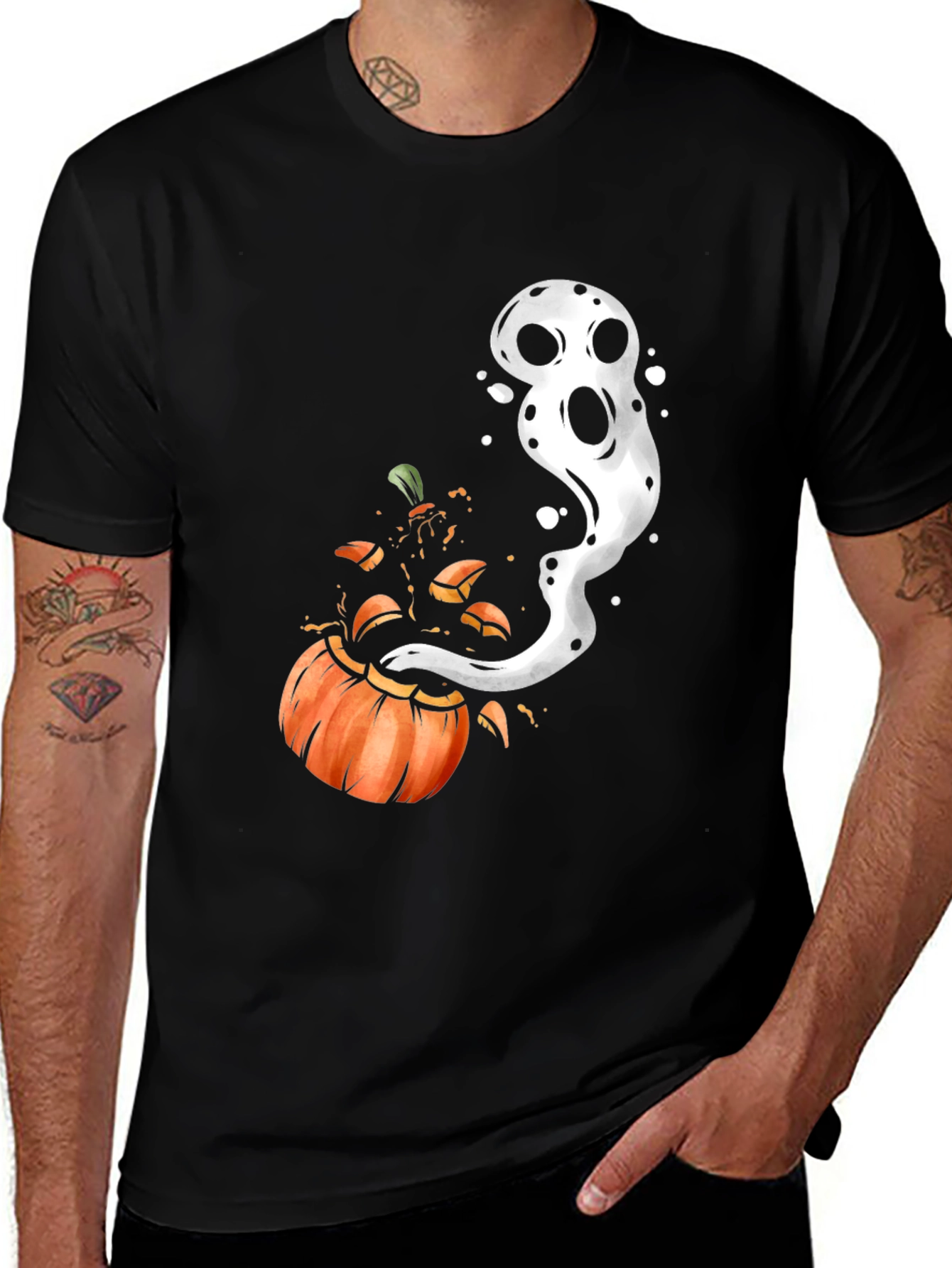 Halloween Pumpkin Ghost Black T-Shirt