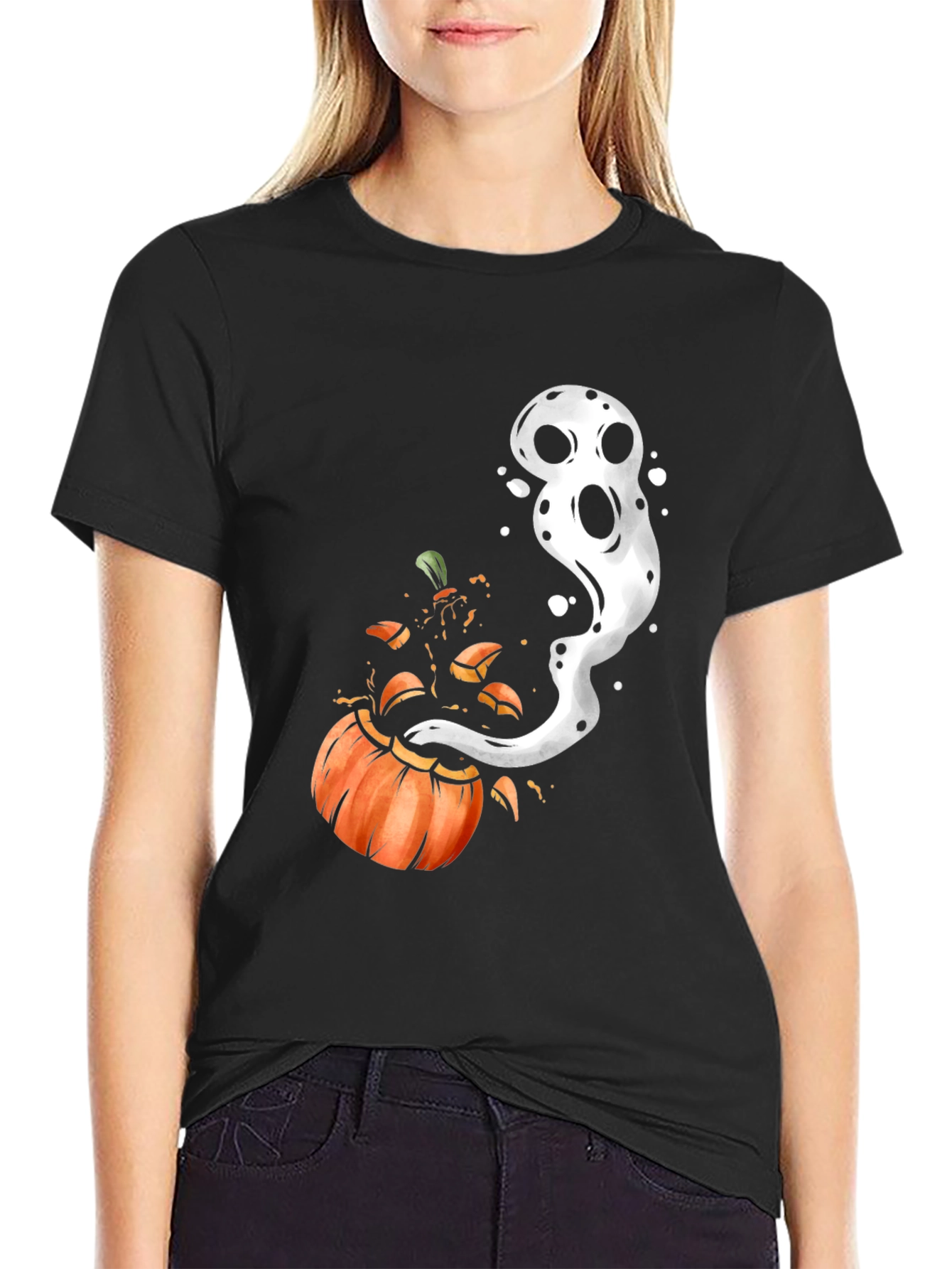 Halloween Pumpkin Ghost Black T-Shirt