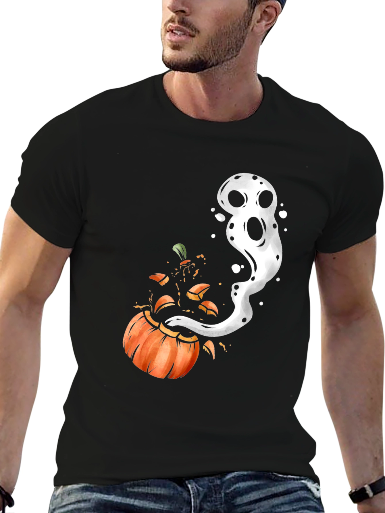 Halloween Pumpkin Ghost Black T-Shirt
