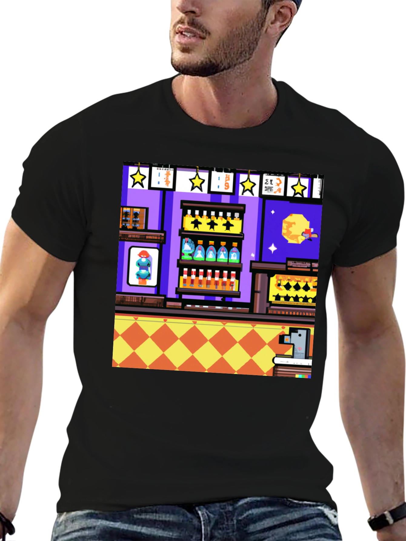 Retro Pixel Art Bartender T-Shirt - Novelty Graphic Tee