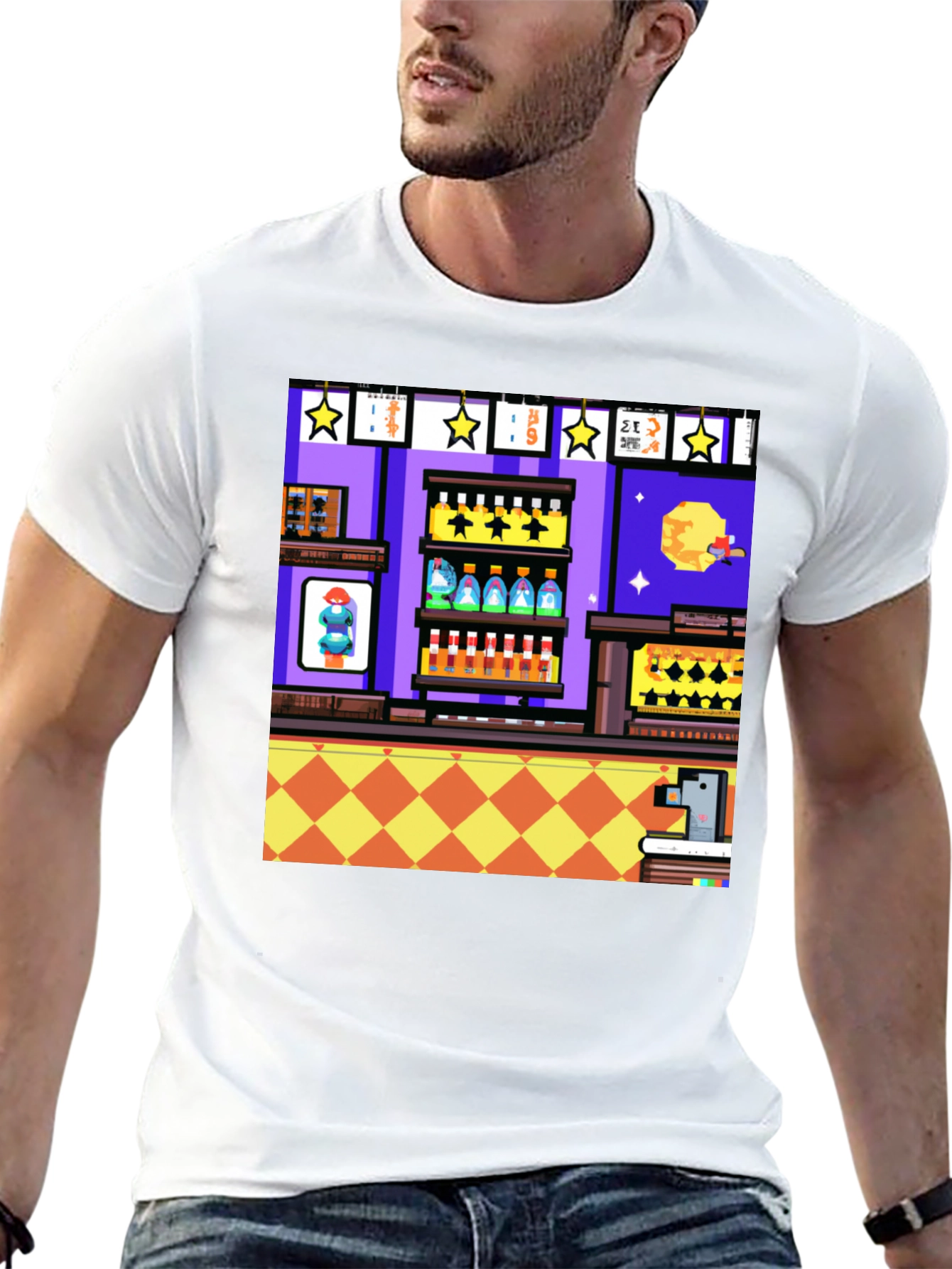 Retro Pixel Art Bartender T-Shirt - Novelty Graphic Tee