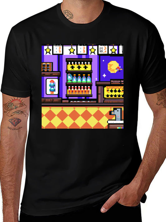 Retro Pixel Art Bartender T-Shirt - Novelty Graphic Tee