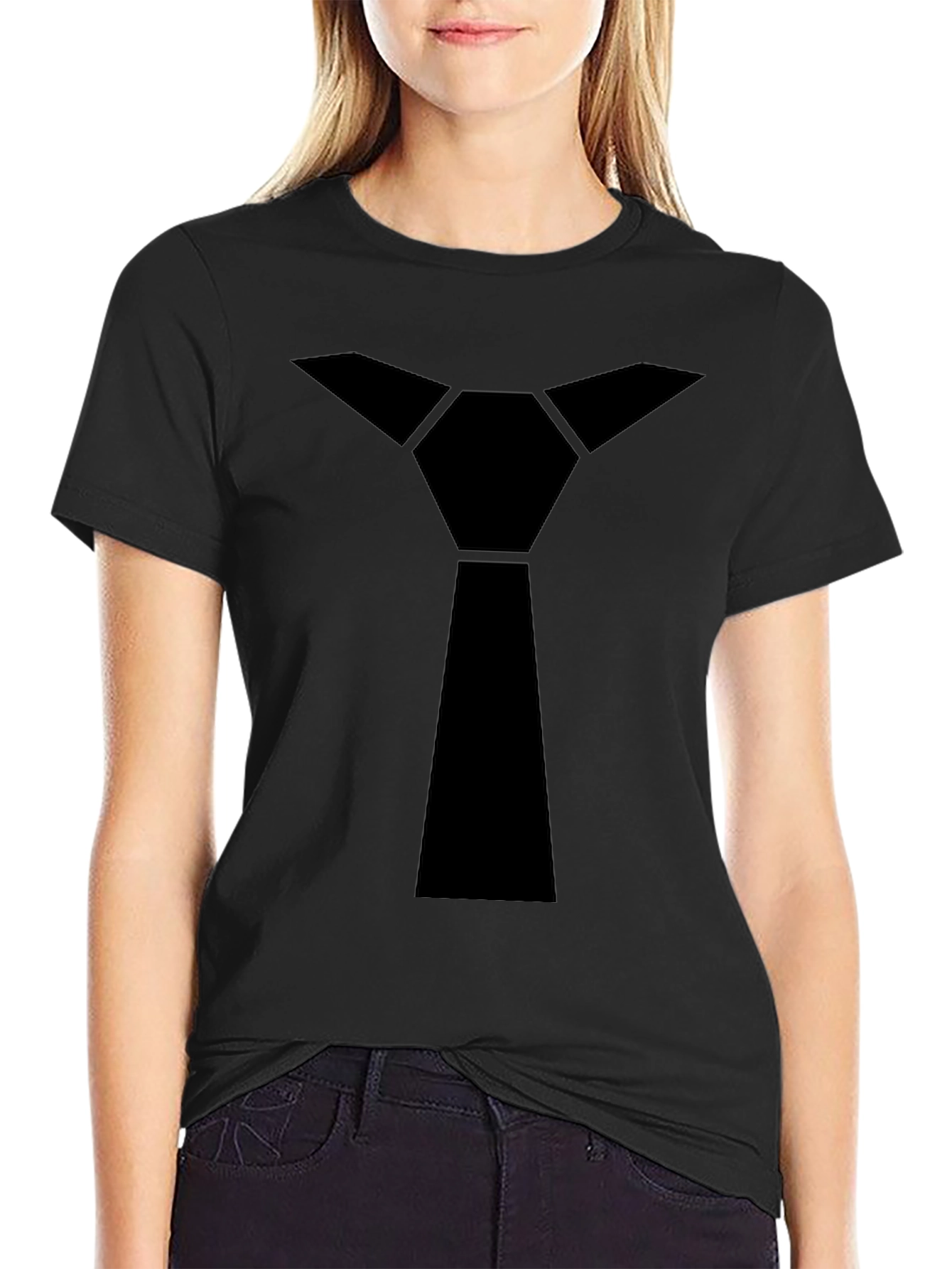 Geometric Tie Graphic Tee - Sleek Black T-Shirt
