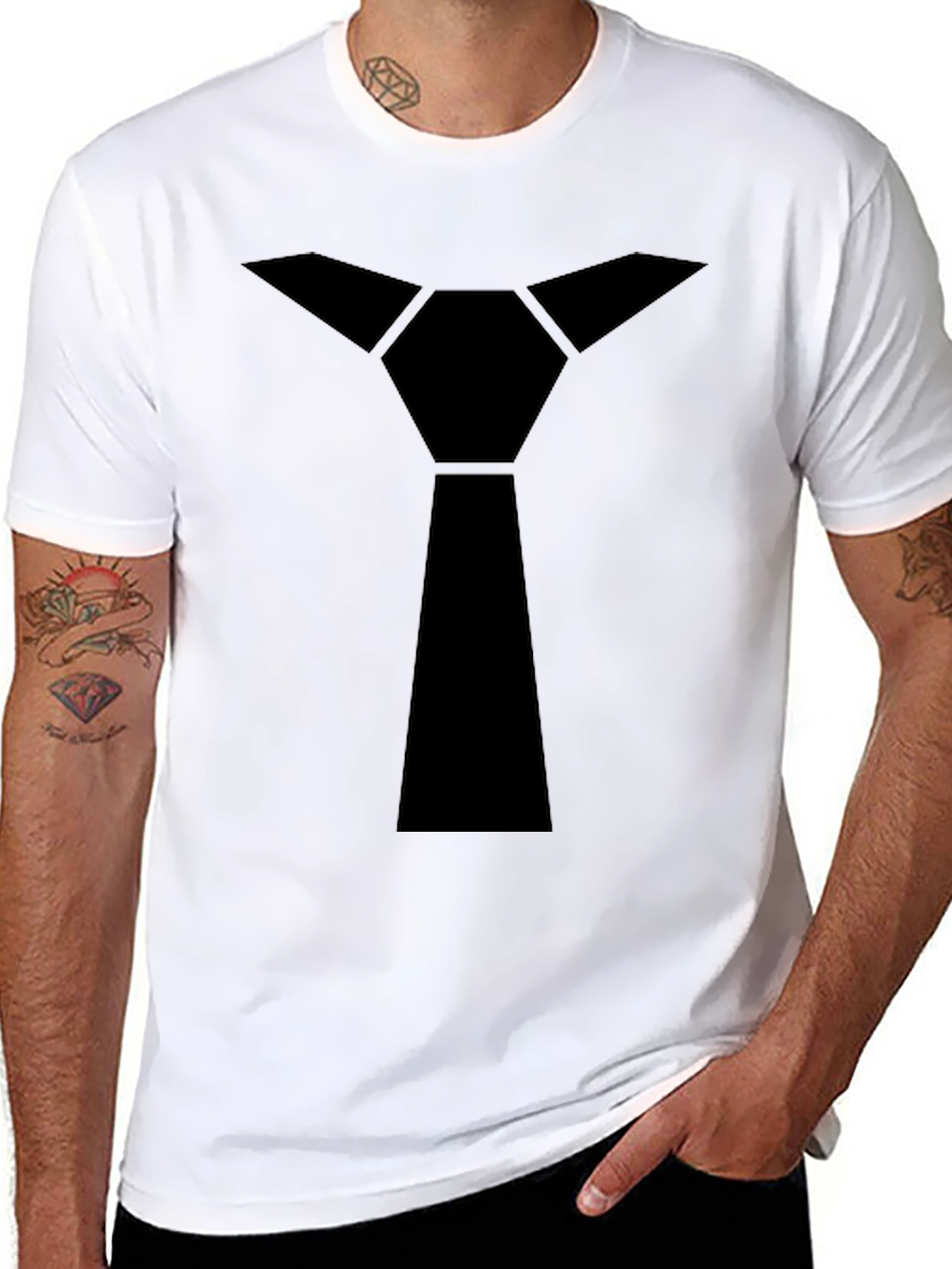 Geometric Tie Graphic Tee - Sleek Black T-Shirt