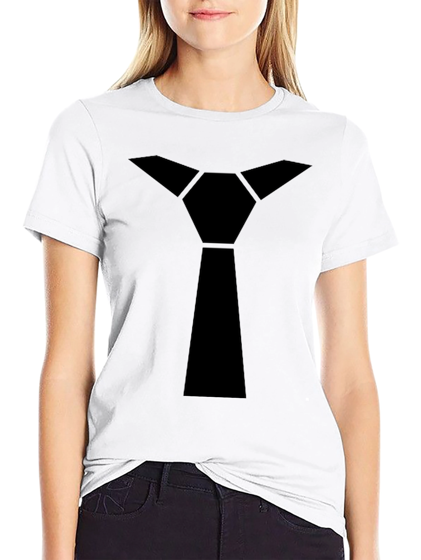 Geometric Tie Graphic Tee - Sleek Black T-Shirt