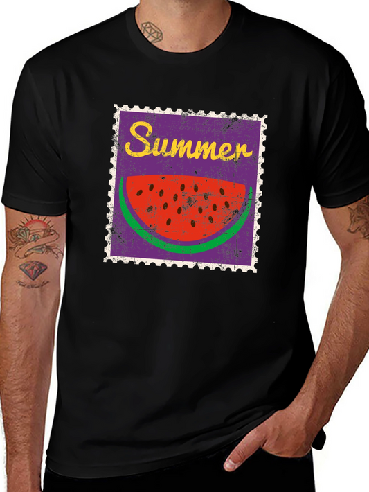 Summer Watermelon Stamp Black T-Shirt