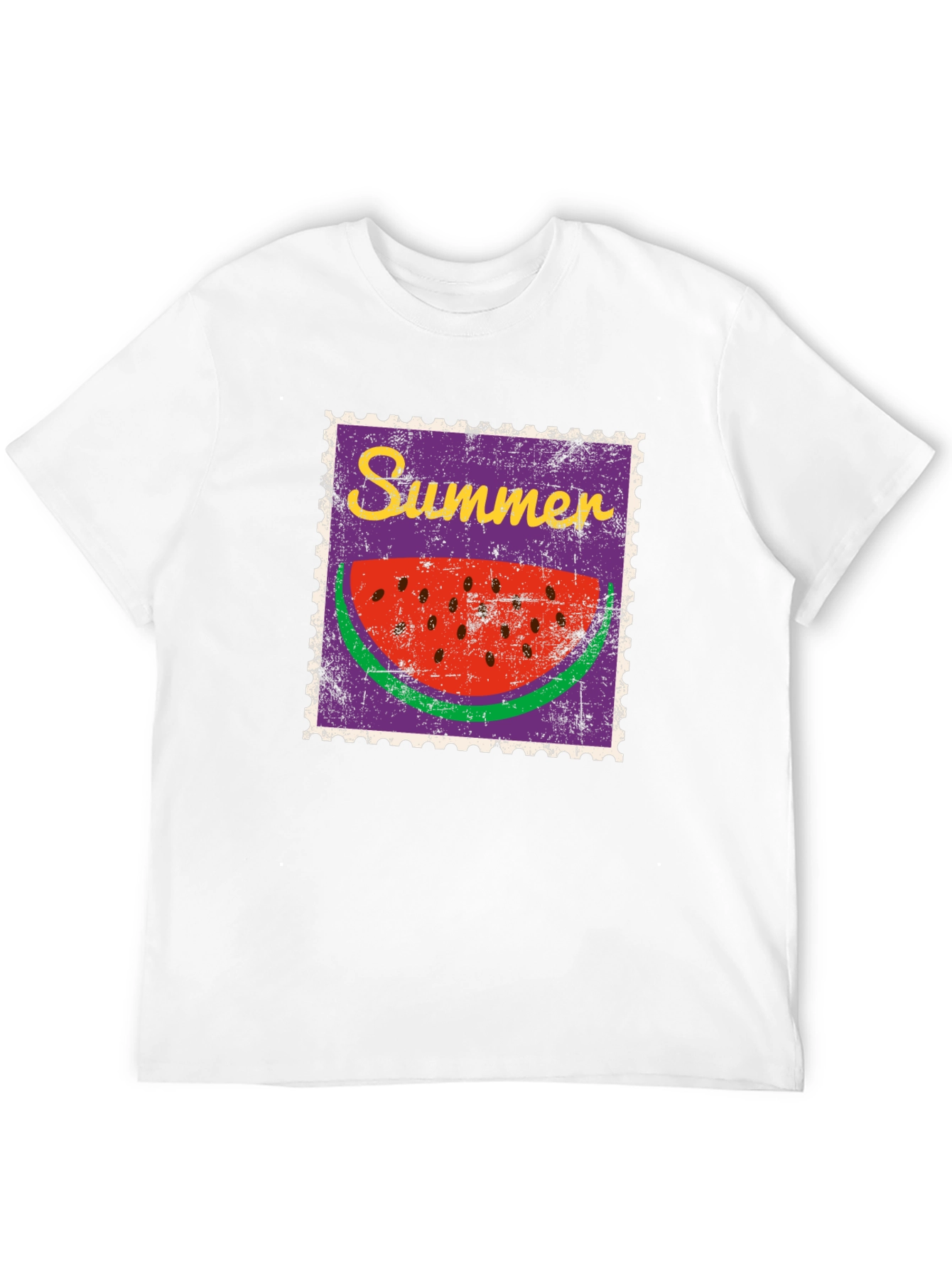Summer Watermelon Stamp Black T-Shirt