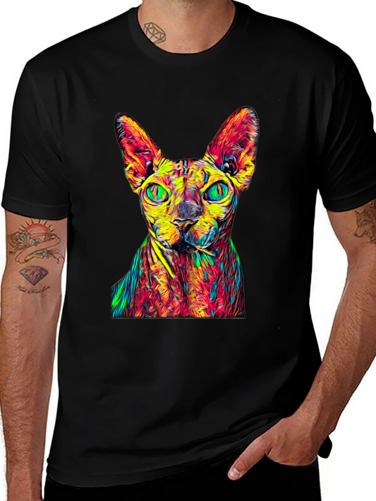 Sphynx Cat Colorful Graphic Black T-Shirt
