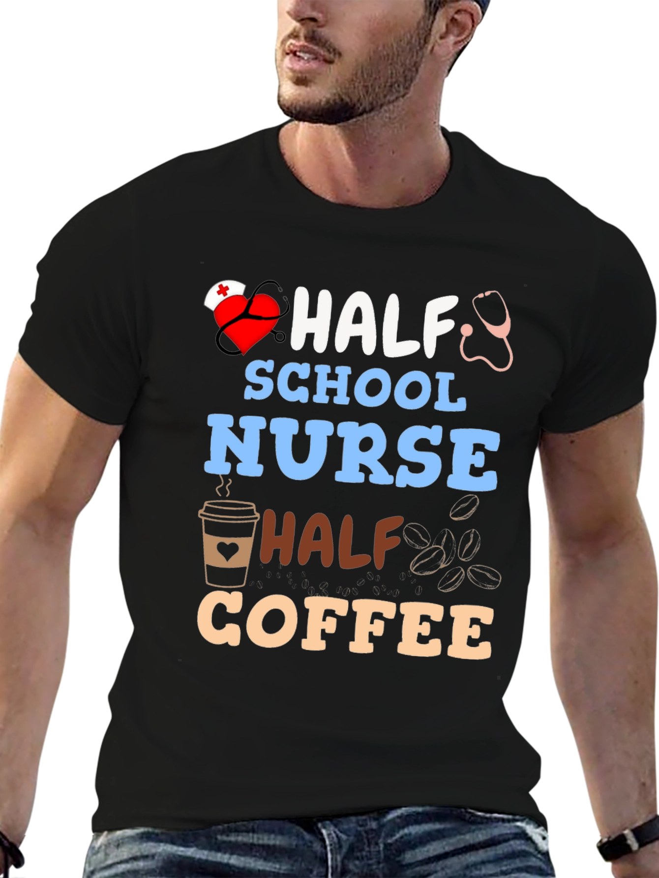 Half School Nurse Half Coffee Graphic T-Shirt